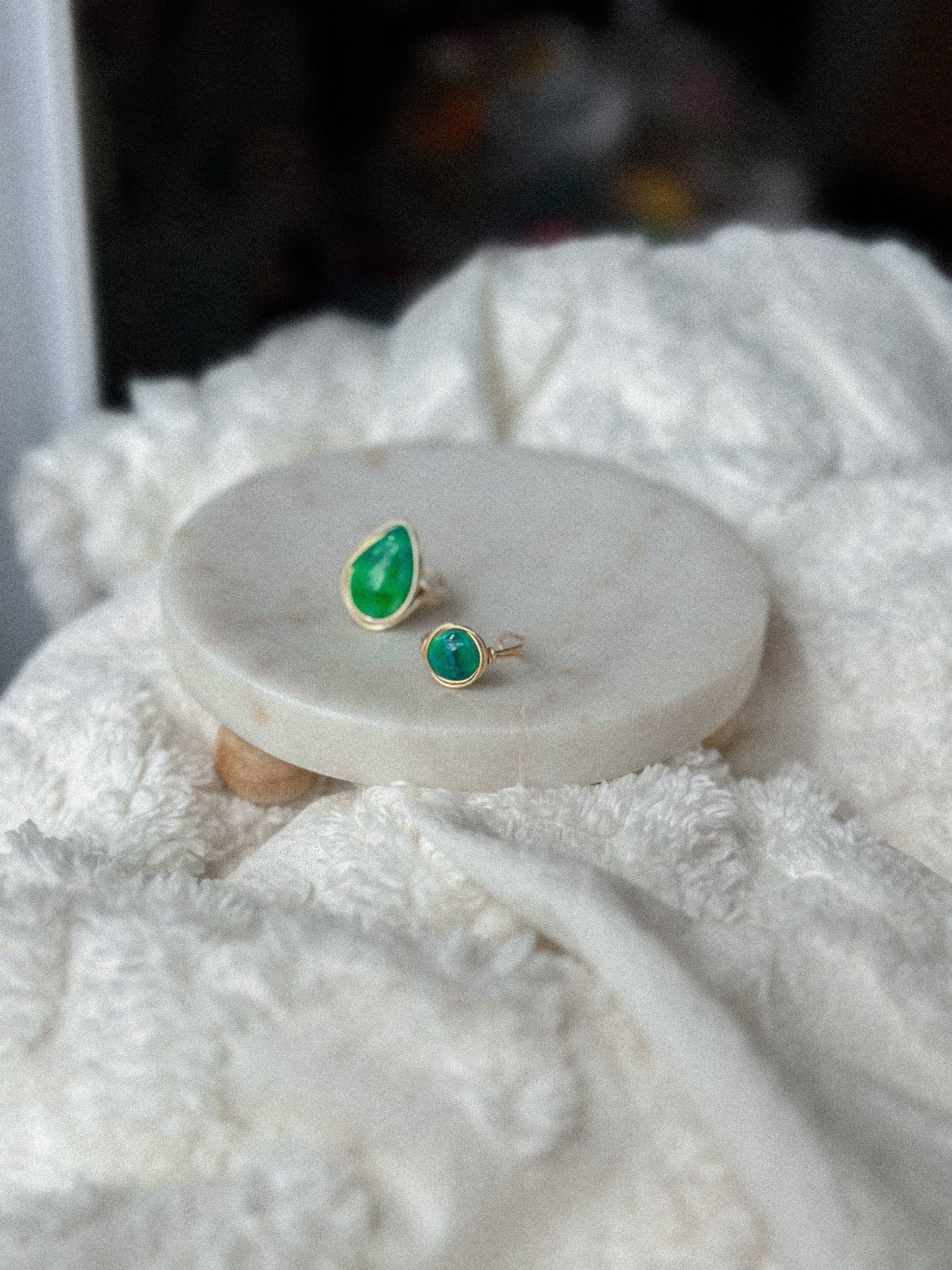 Caladan Green Teardrop Gold Wire Wrapped Adjustable Ring