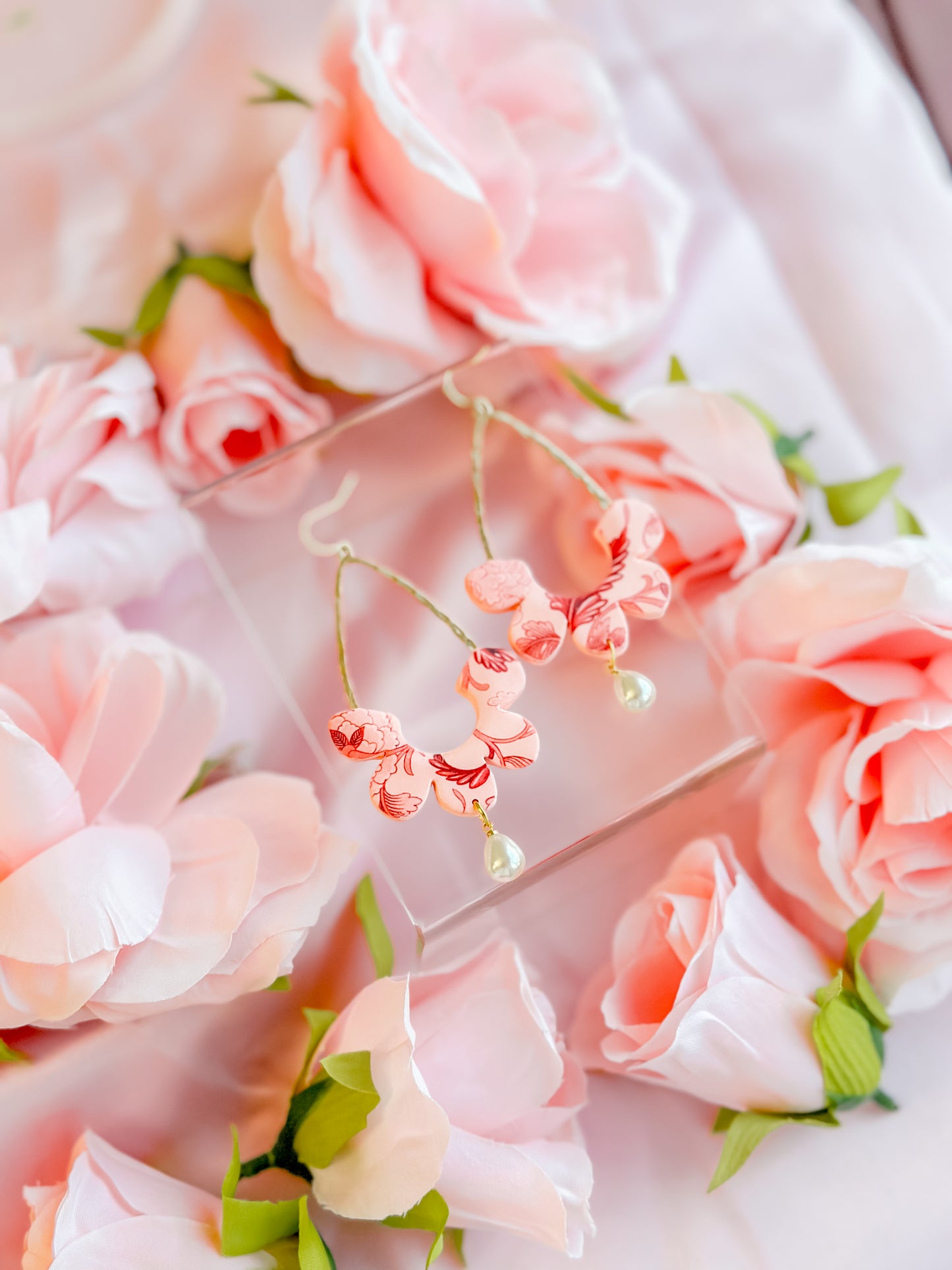 Peach Fuzz Chinoiserie Teardrop Dangles
