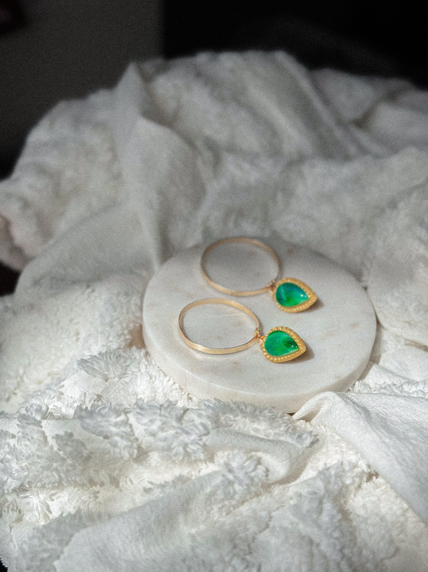 Caladan Green Gold Hammered Hoop Earrings