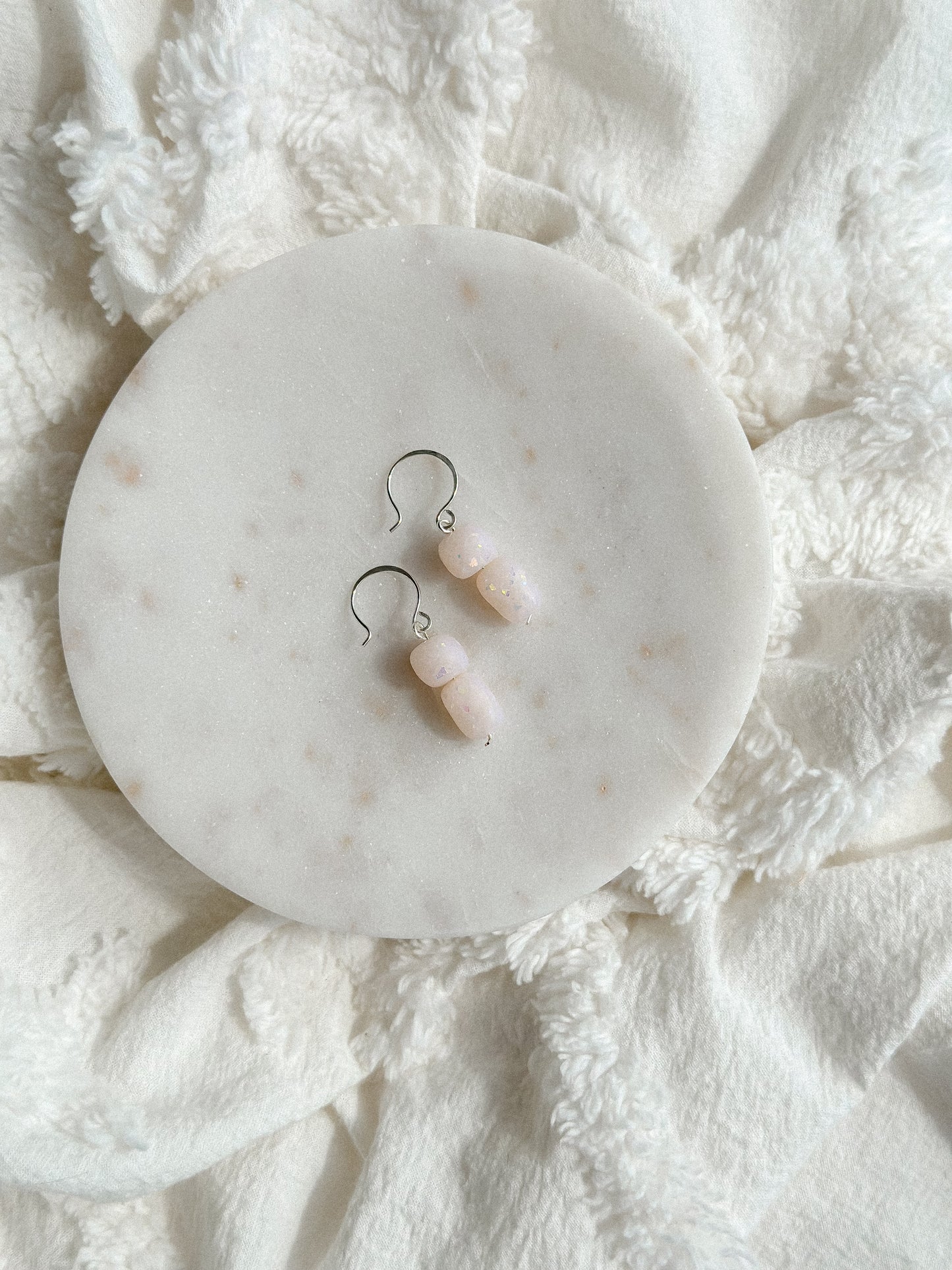 Opal Bead Drops on Silver Hammered Hooks