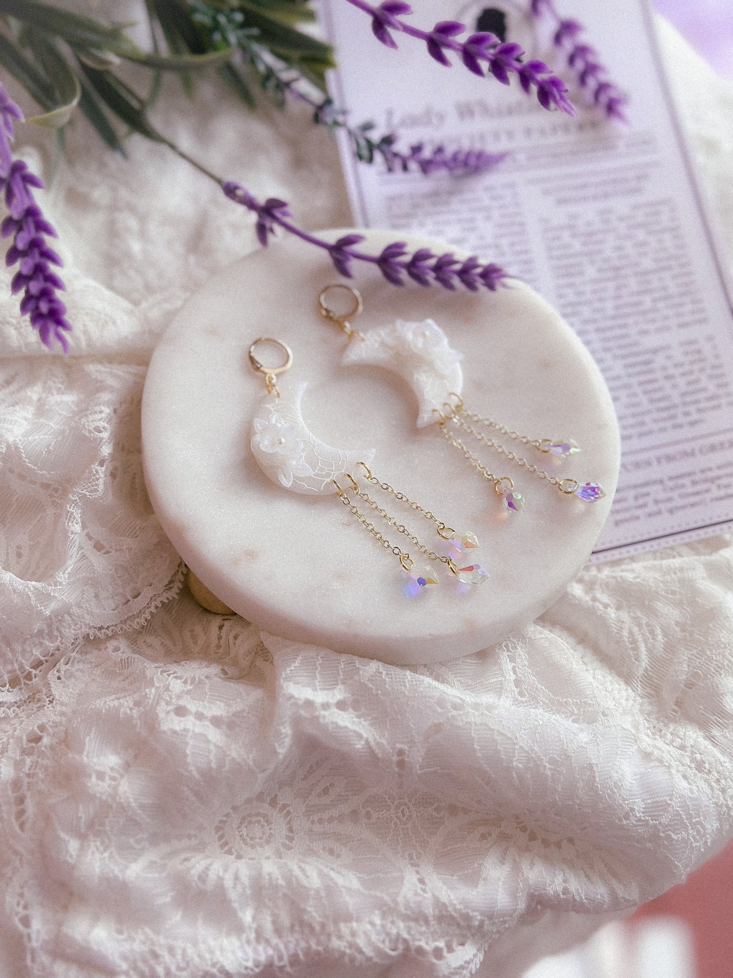 Translucent Floral Prism Moon Dangles