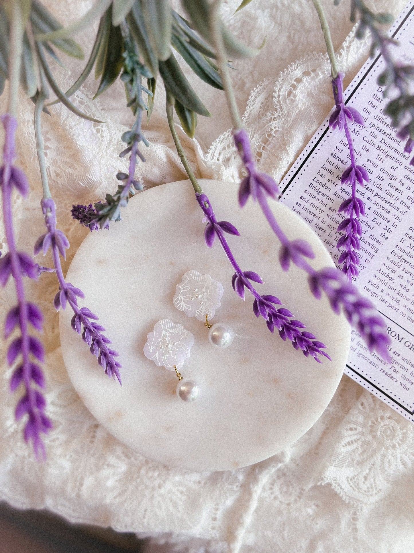 Translucent Floral Pearl Studs