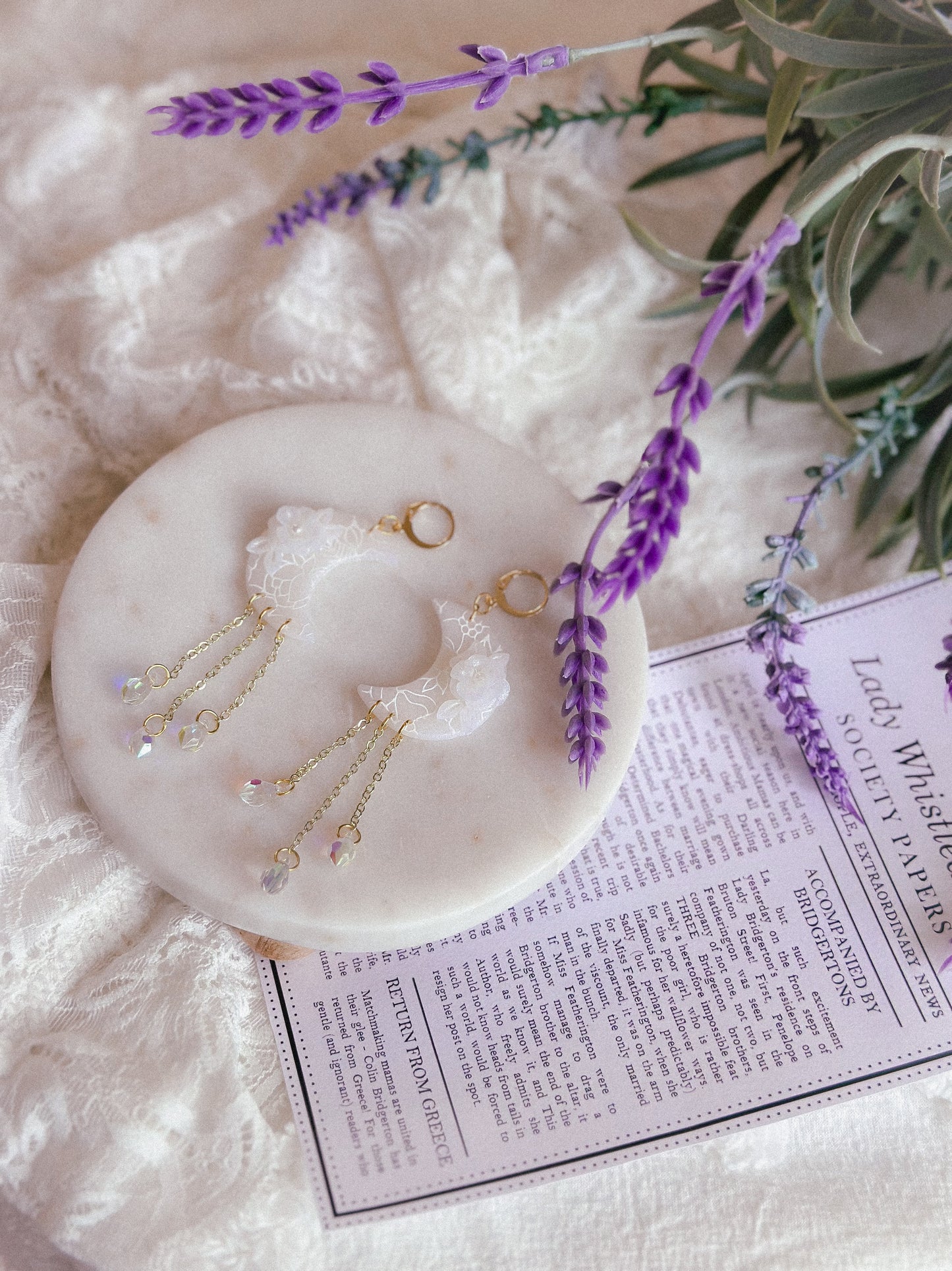 Translucent Floral Prism Moon Dangles