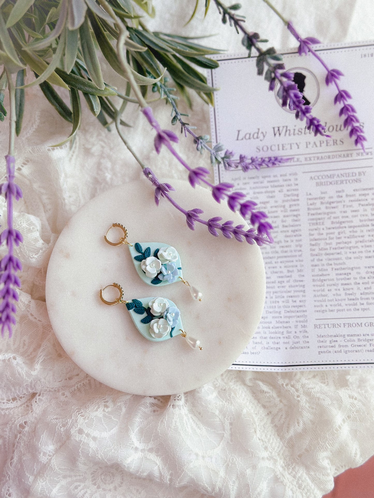 Penelope Mint Floral Pearl Drops
