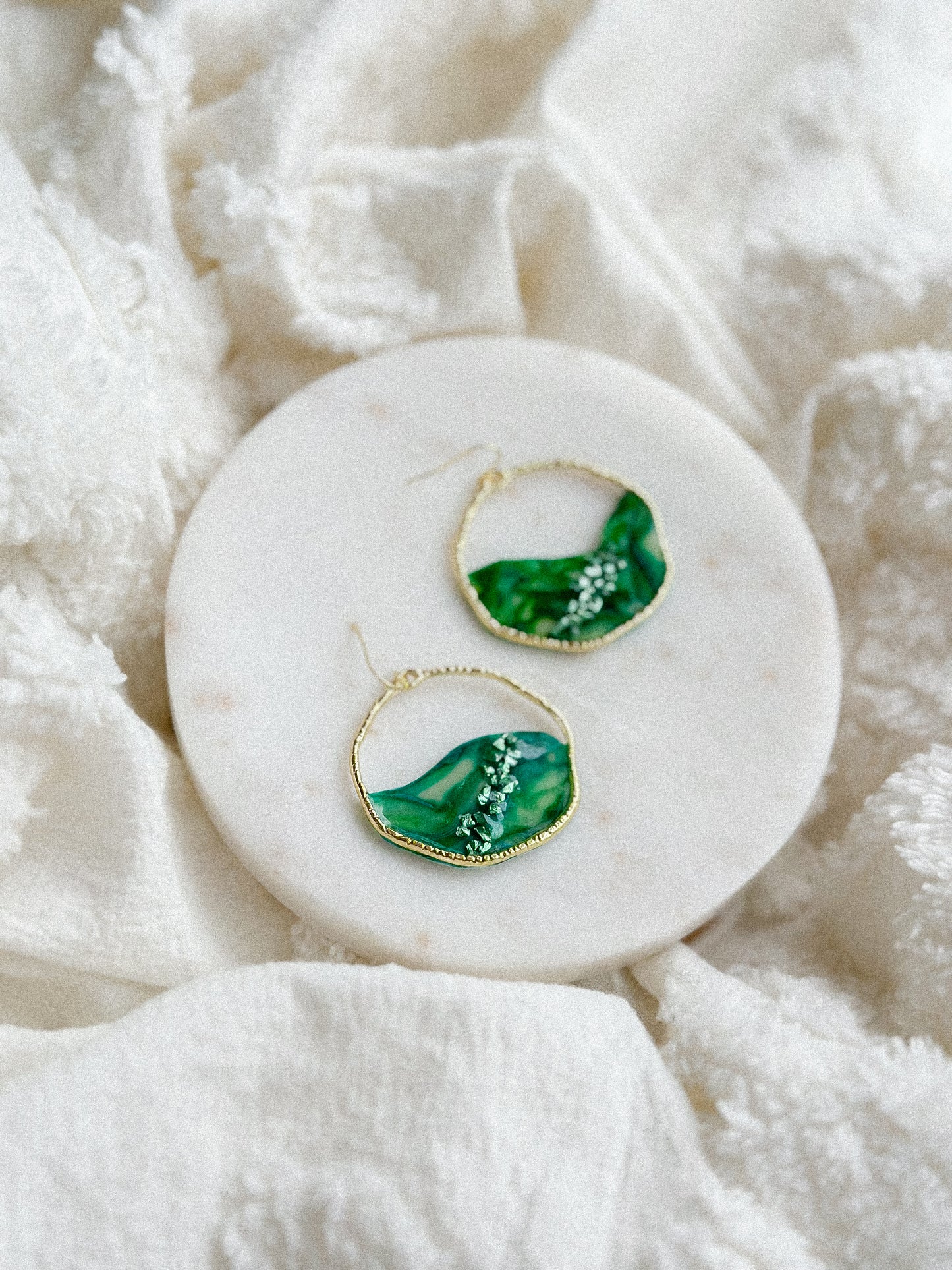 Caladan Green Stained Glass Hoops Earrings