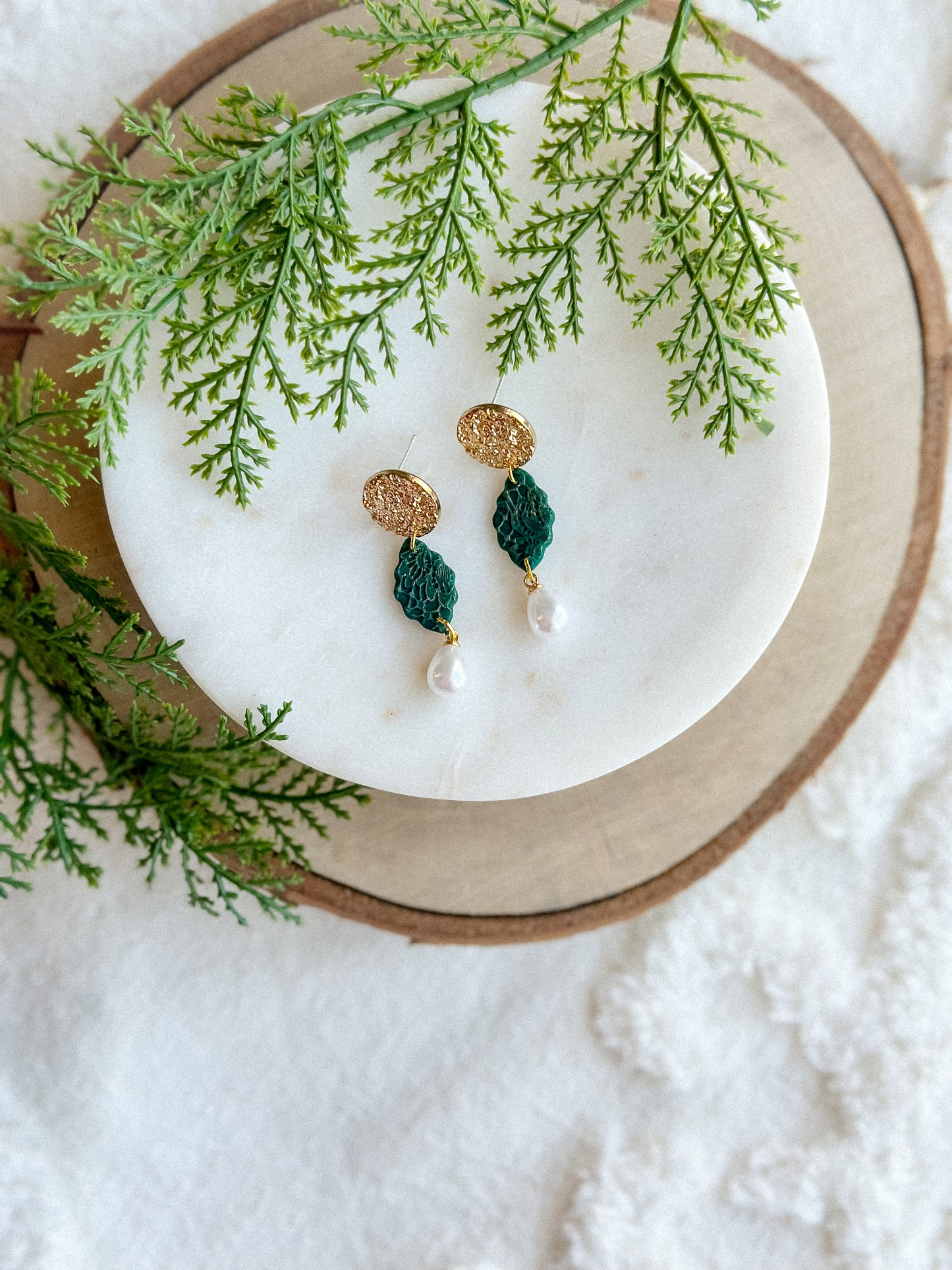 Emerald Lace Pearl Dangles