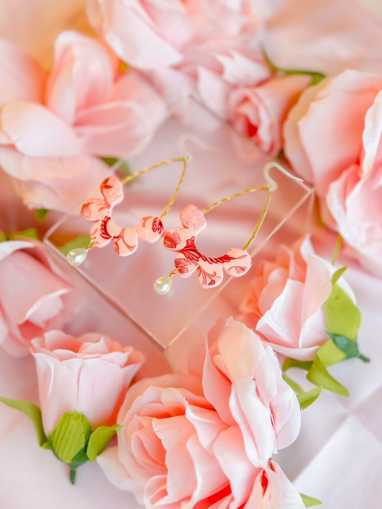 Peach Fuzz Chinoiserie Teardrop Dangles