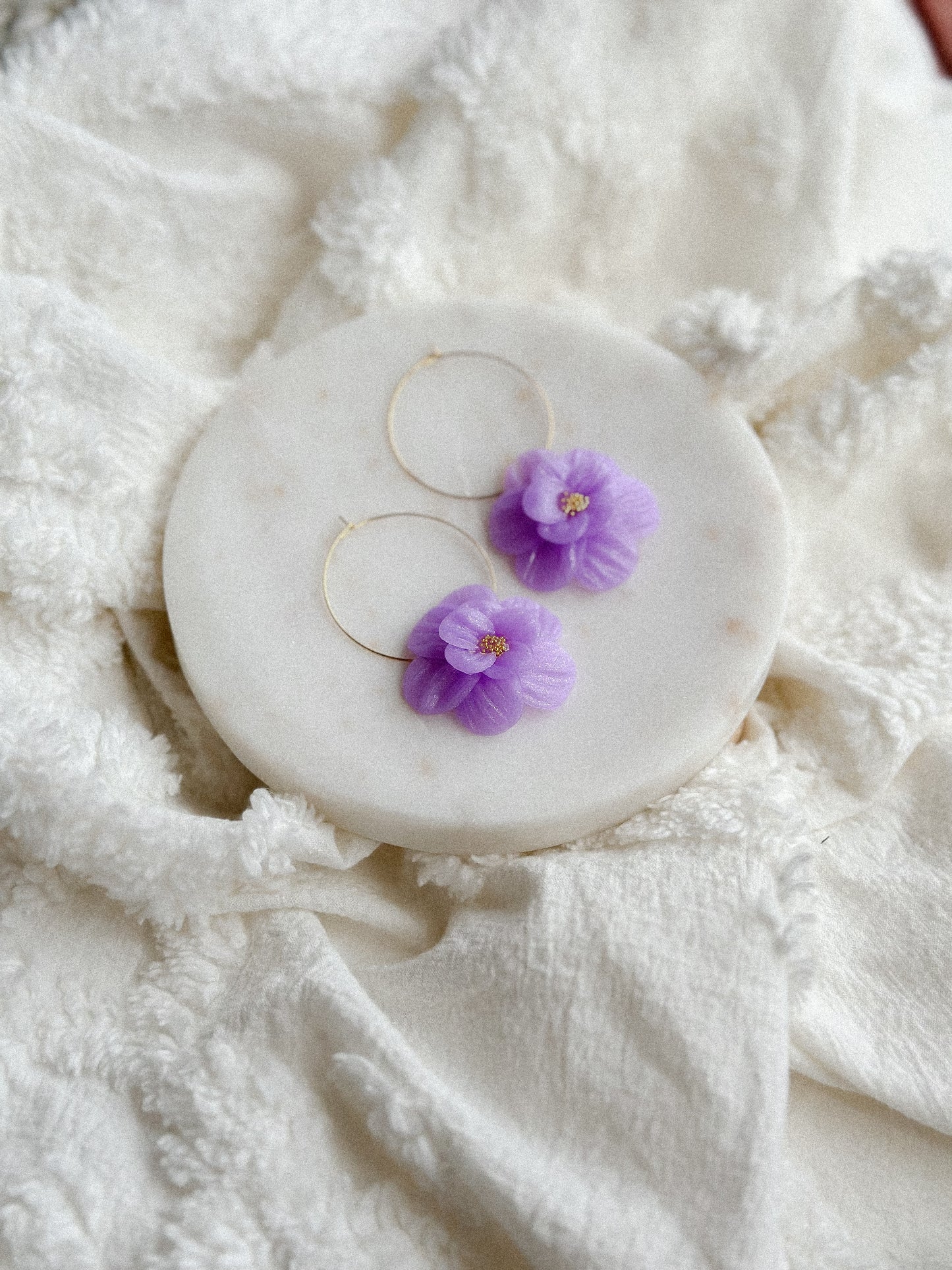 Violet Shimmer Translucent Flower Hoops