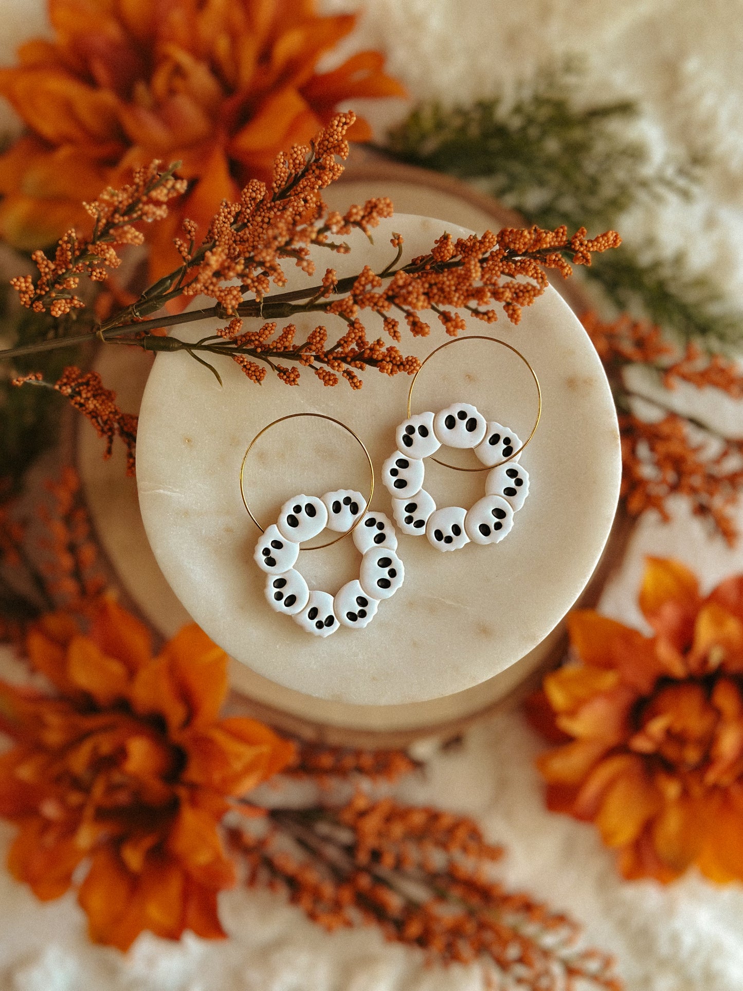 Skull Wreath Hoop polymer clay earrings skull wreath motif Gothic jewelry