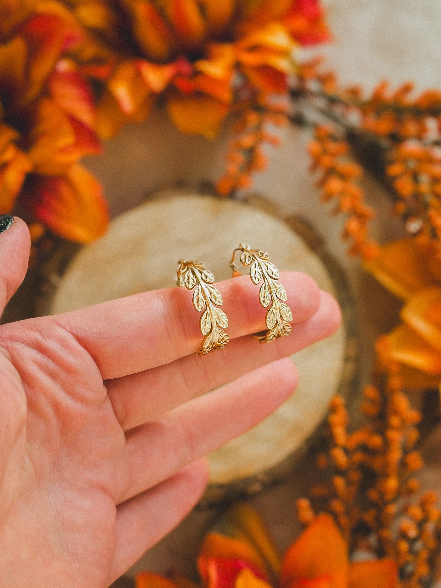 Autumn Leaves Gold Hoops