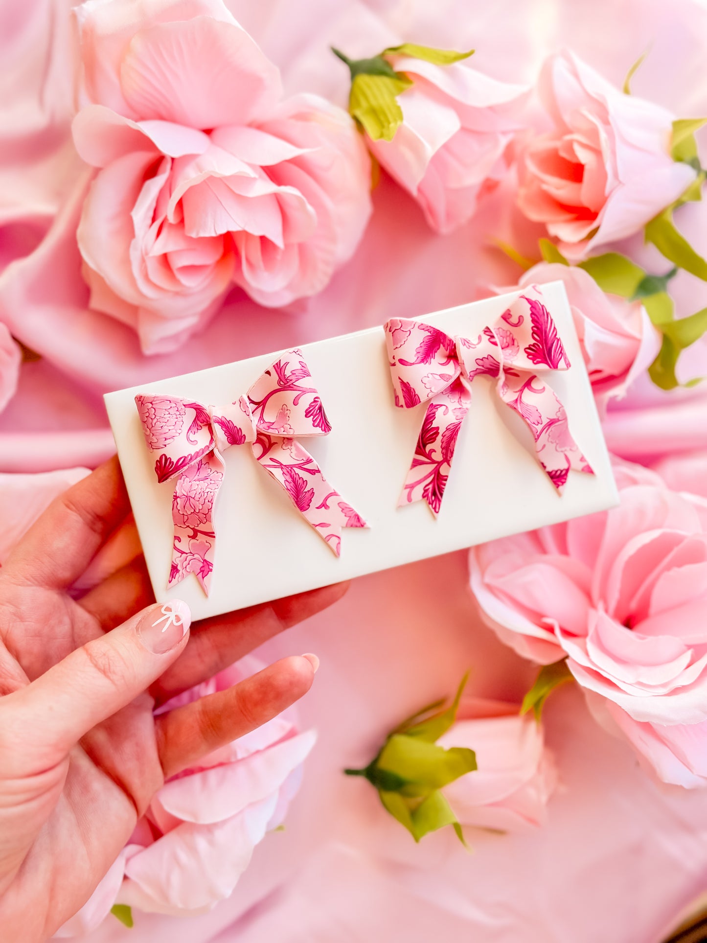 Pink Chinoiserie Bows Statement Studs
