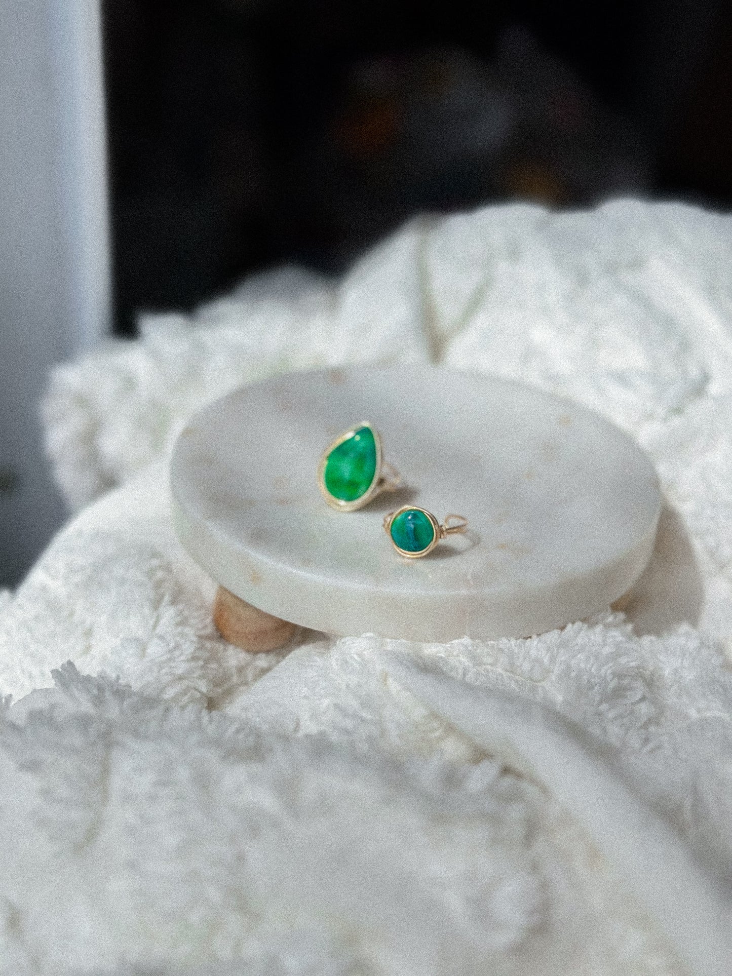 Caladan Green Round Gold Wire Wrapped Adjustable Ring