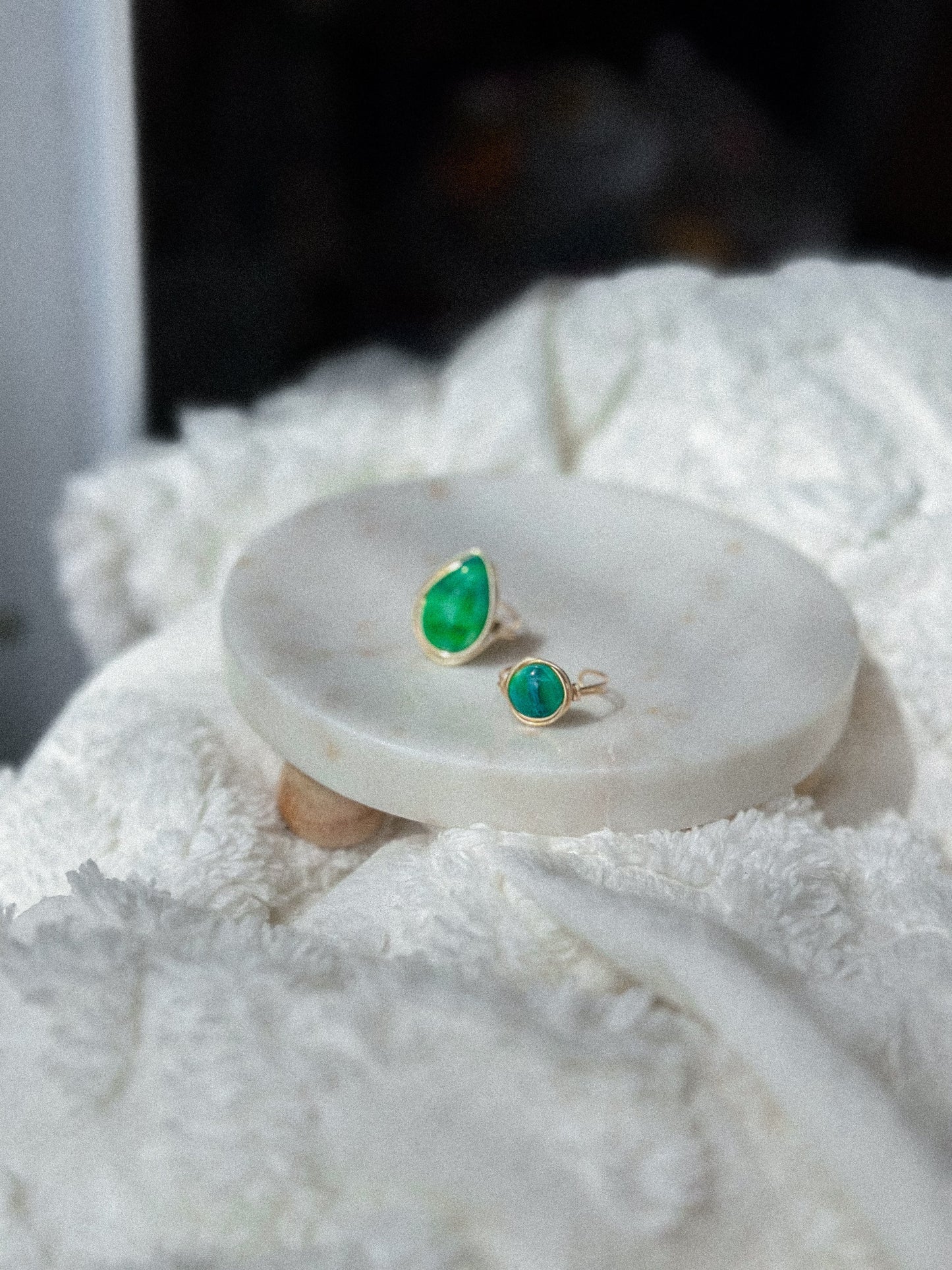 Caladan Green Teardrop Gold Wire Wrapped Adjustable Ring