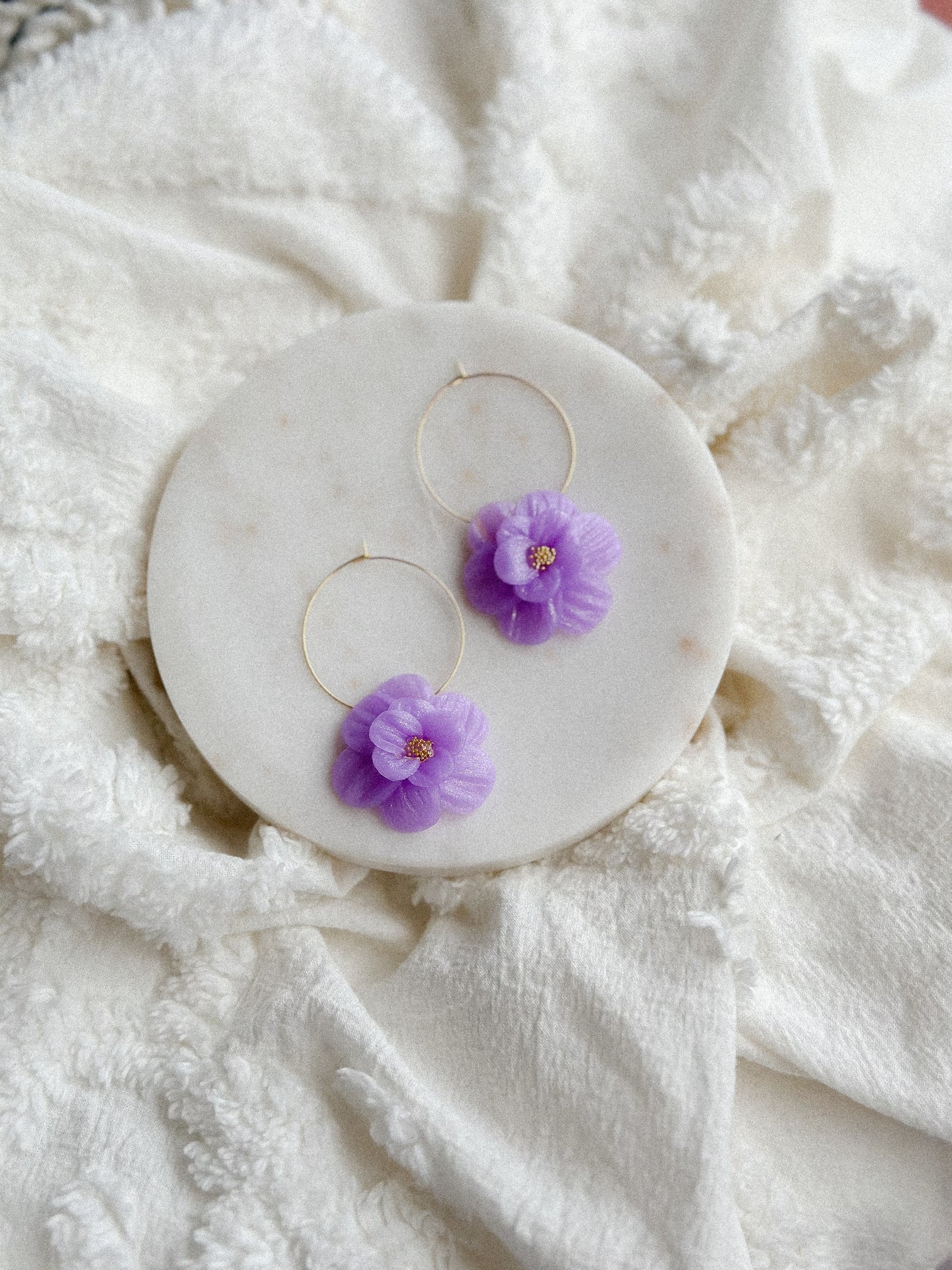 Violet Shimmer Translucent Flower Hoops