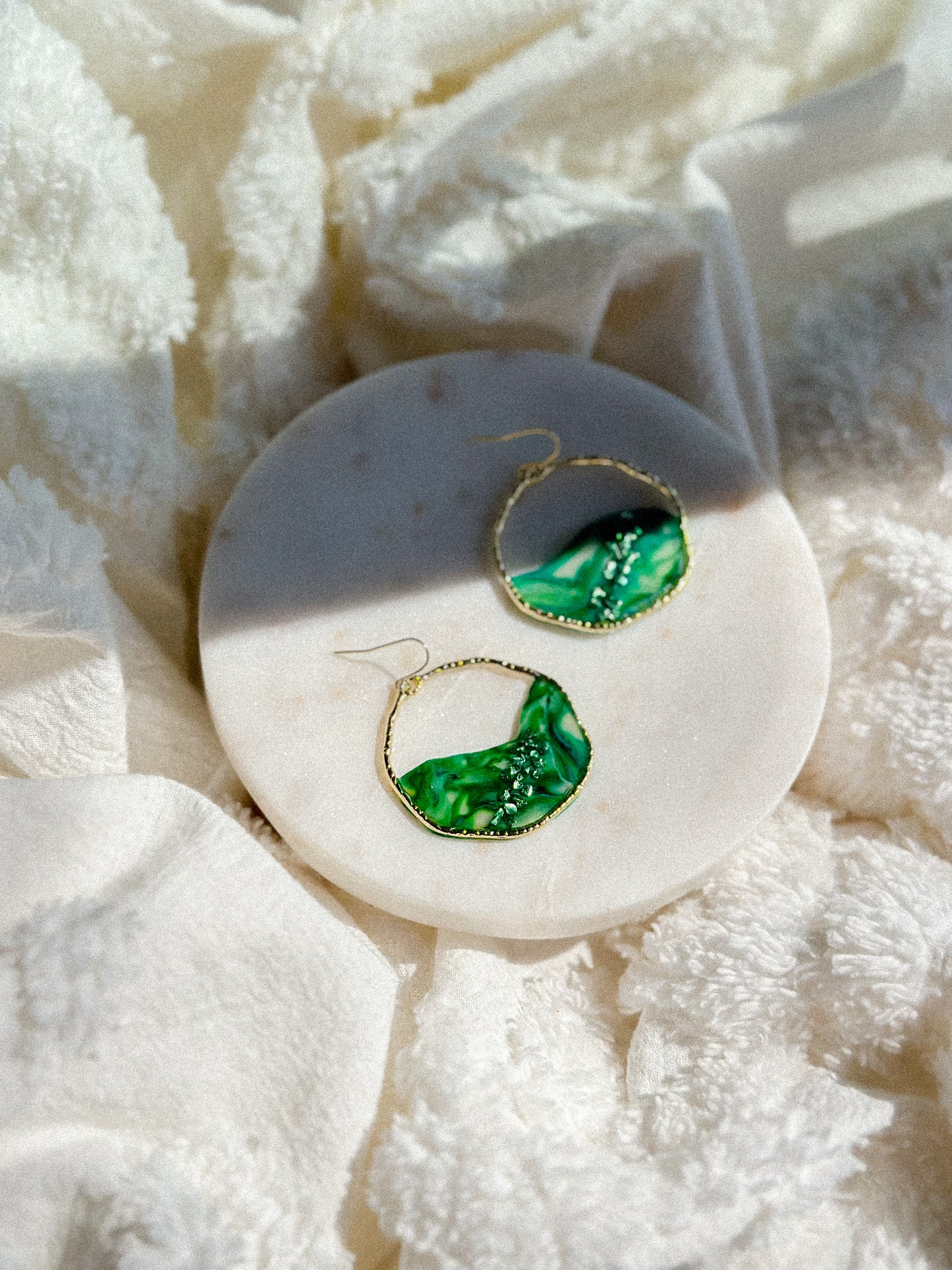Caladan Green Stained Glass Hoops Earrings