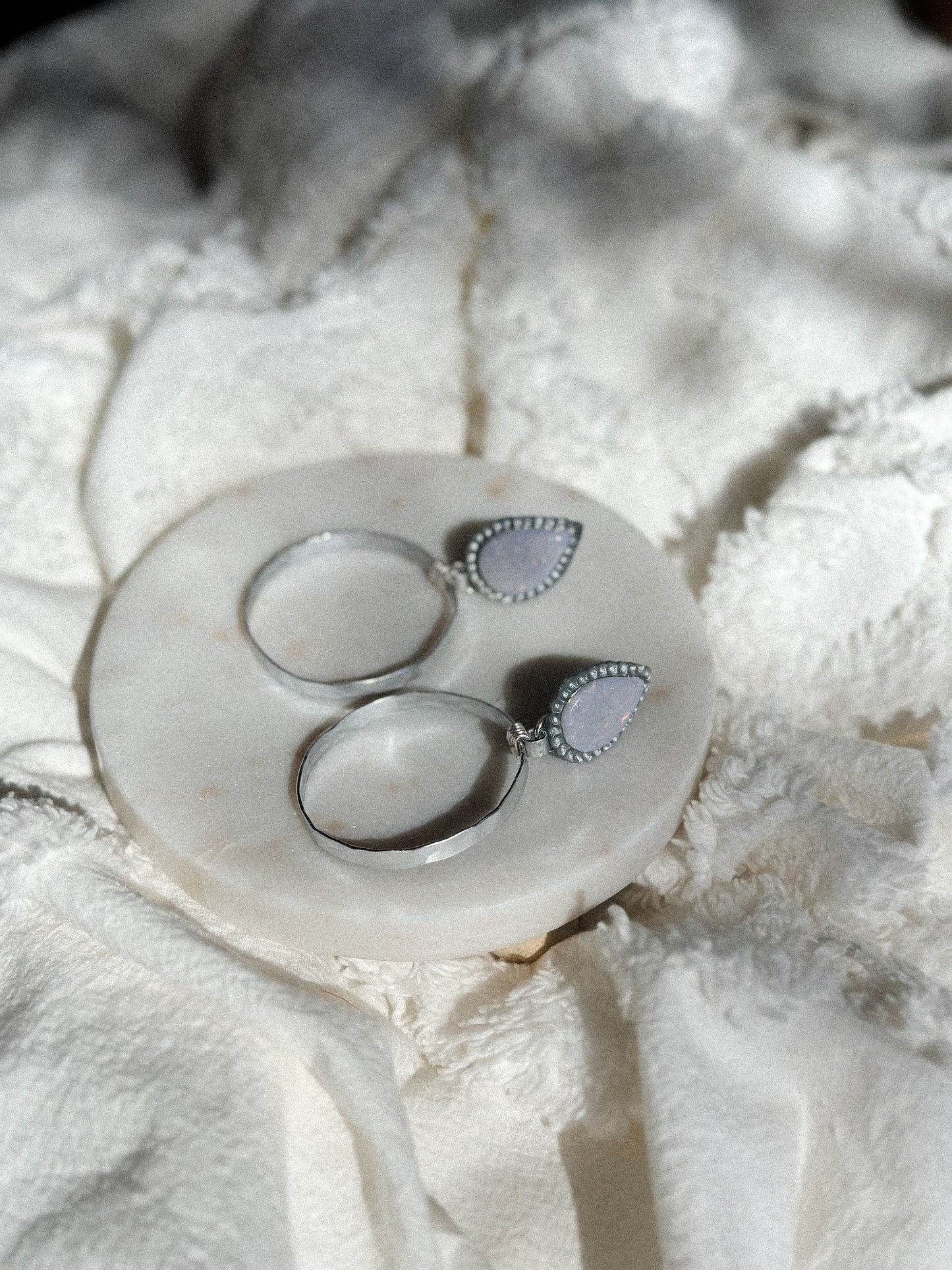 Opal Silver Hammered Hoop Earrings