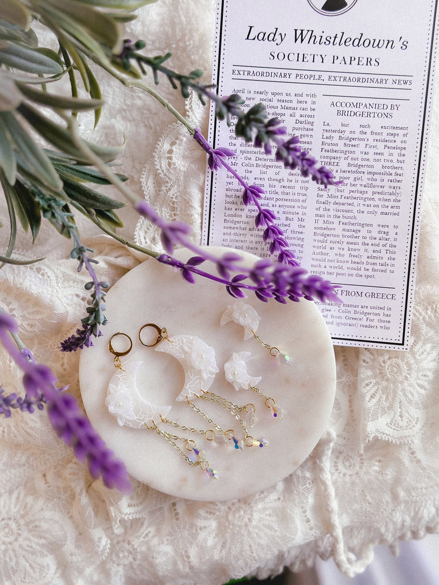 Translucent Floral Prism Moon Studs