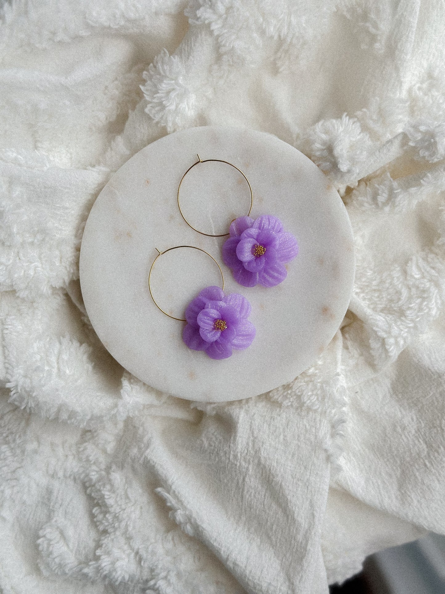 Violet Shimmer Translucent Flower Hoops