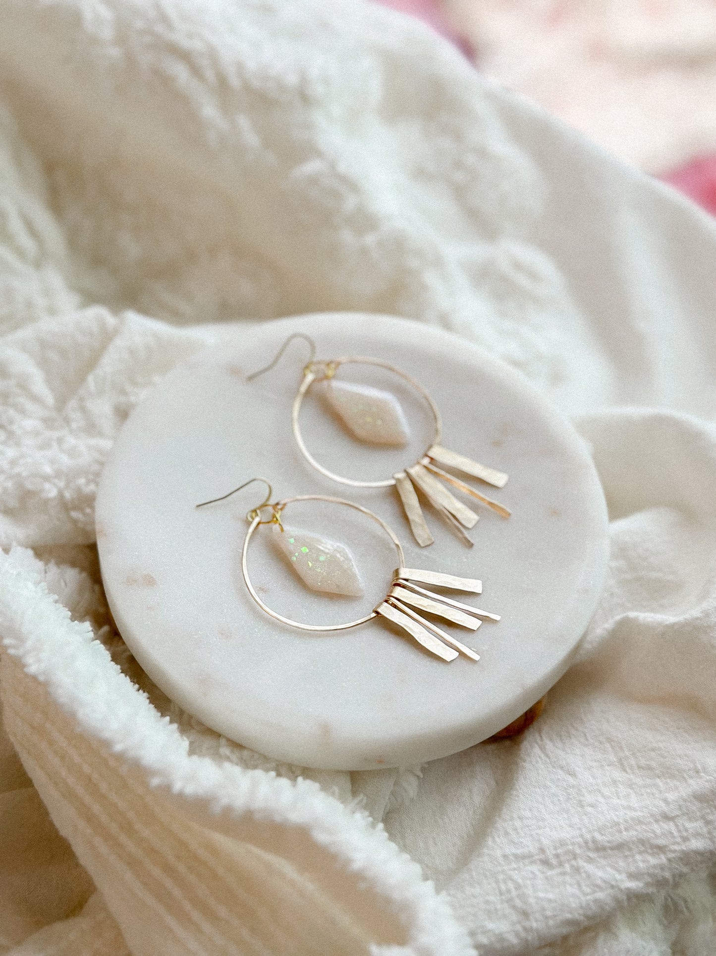 Irulan Opal Hammered Hoops Earrings- GOLD