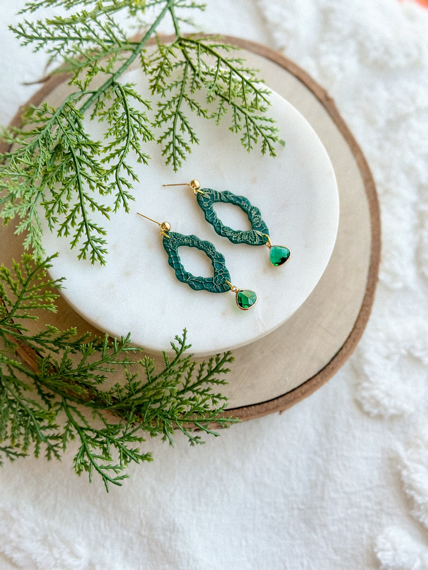 Emerald Lace Crystal Cutout Dangles