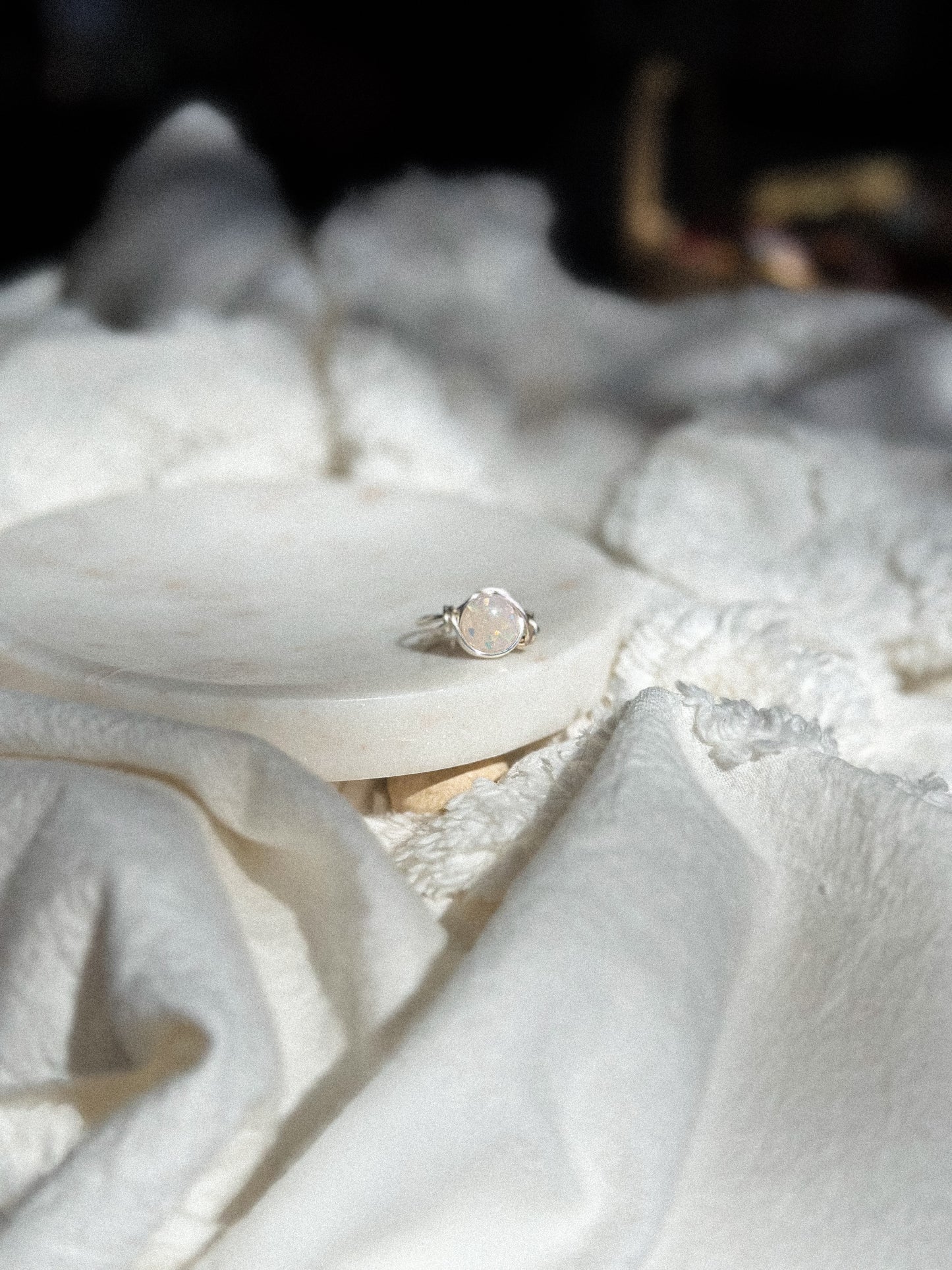 Opal Silver Wire Wrapped Adjustable Ring