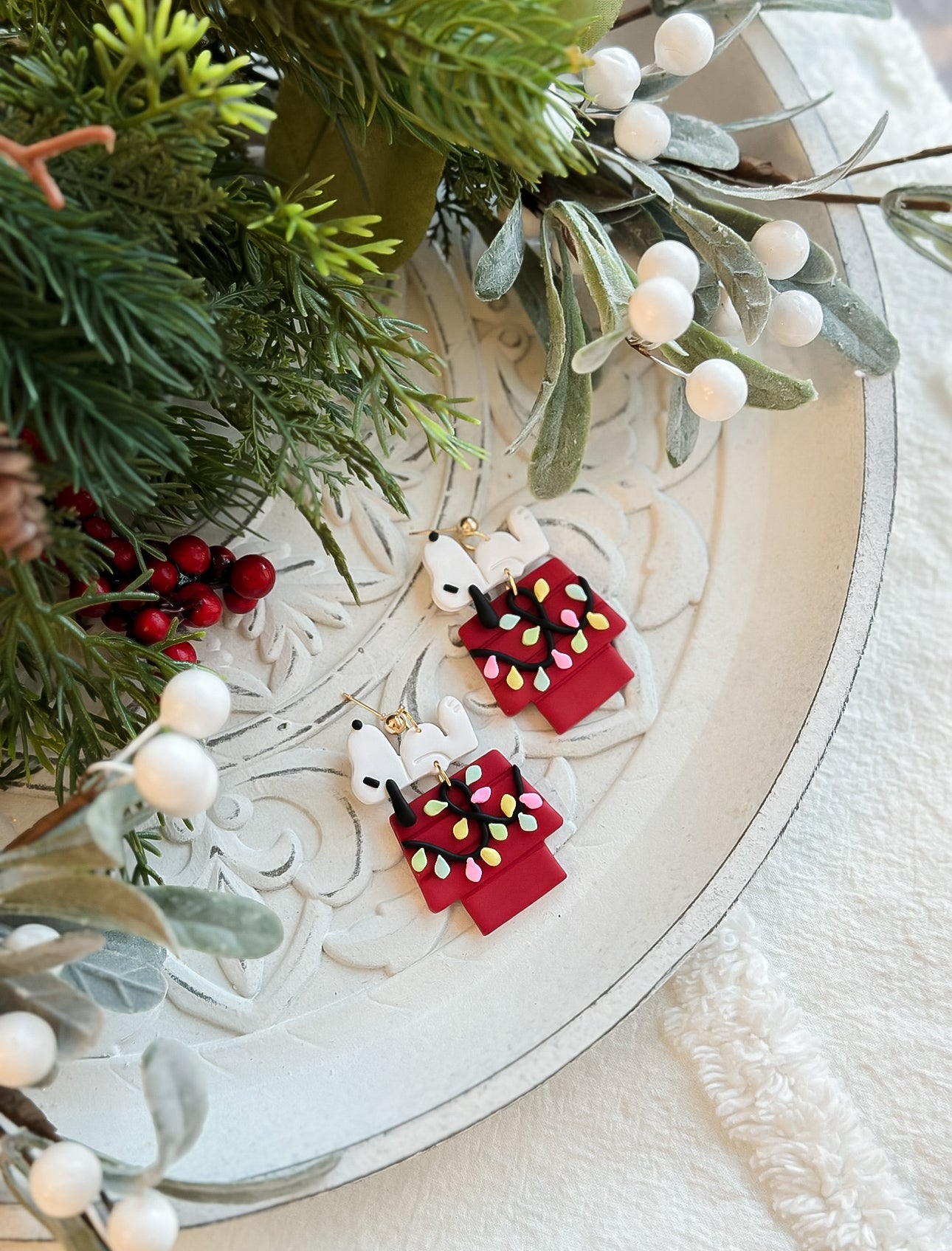 Discounted Snoopy Xmas Dangles- Darker Red