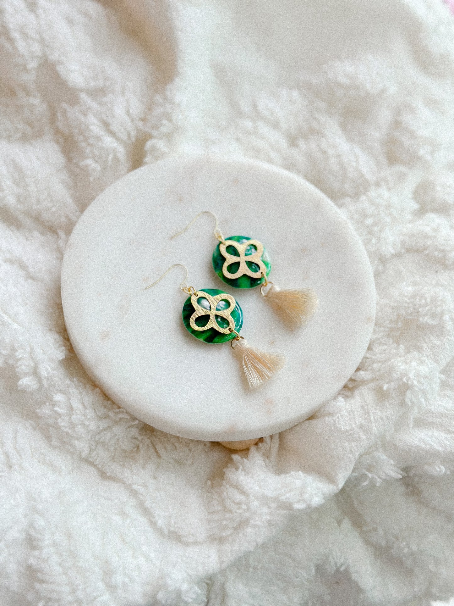 Green Clover Tassel Dangles