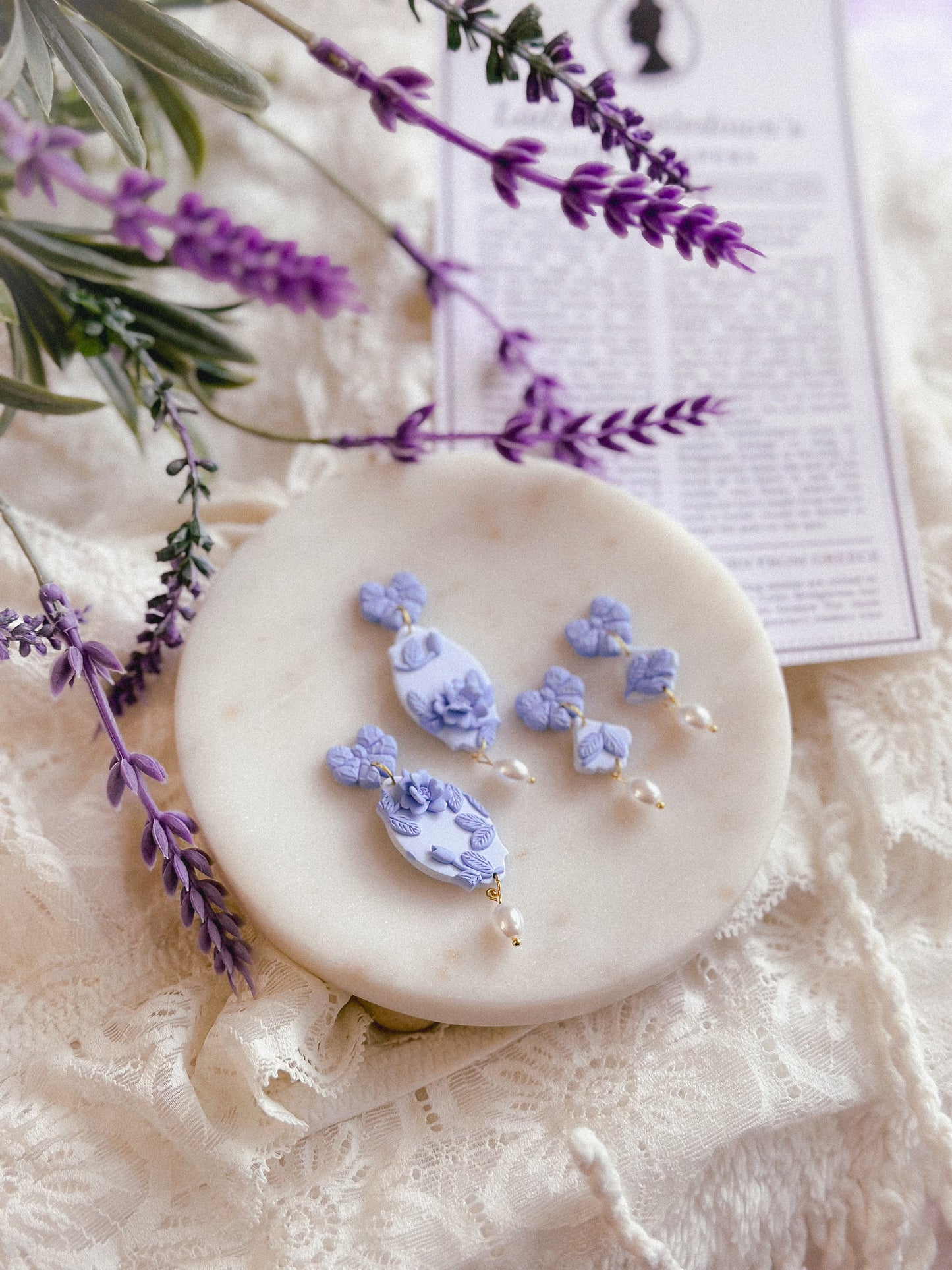 Eloise Blue Floral Bow Pearl Studs