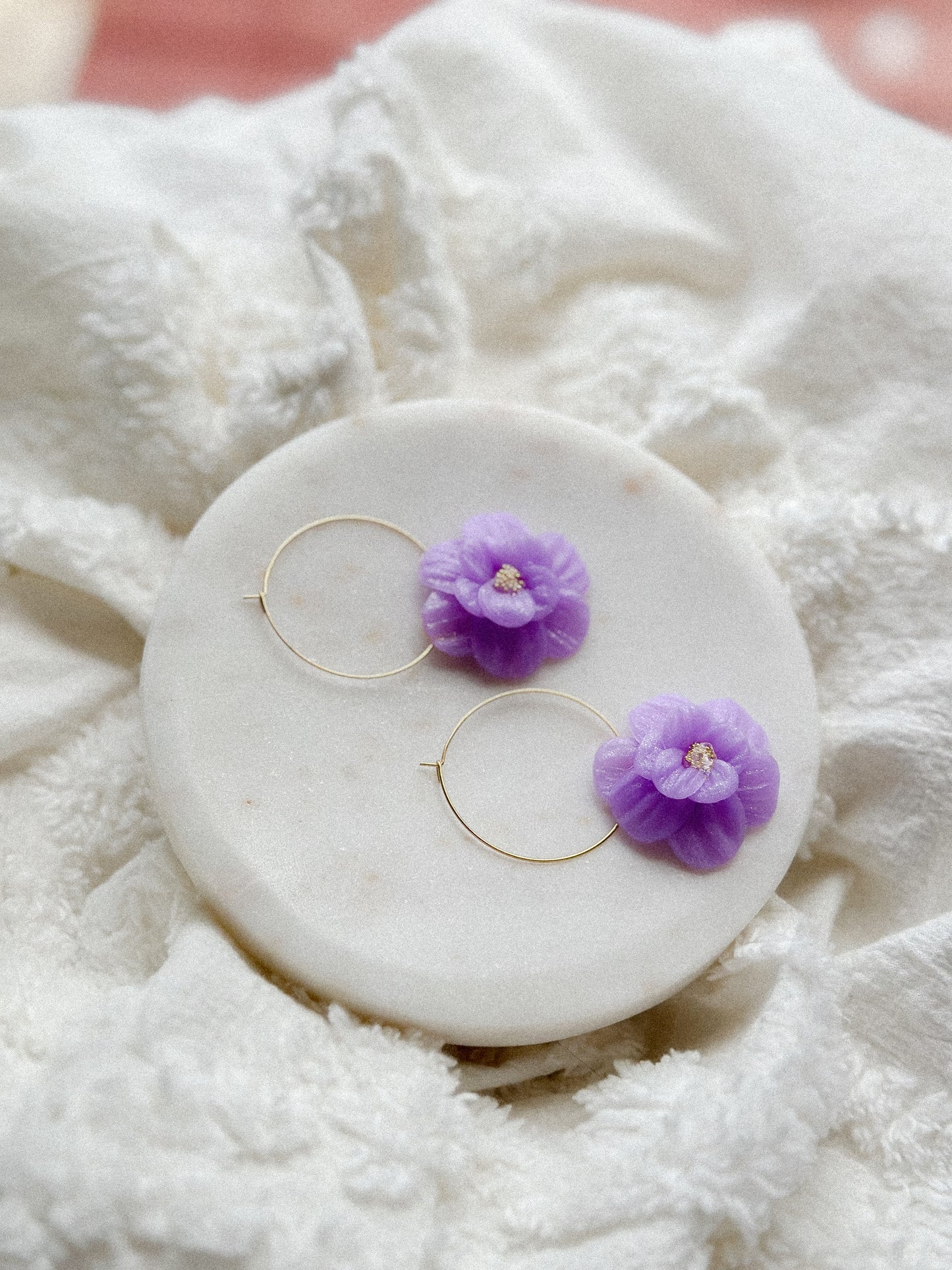 Violet Shimmer Translucent Flower Hoops