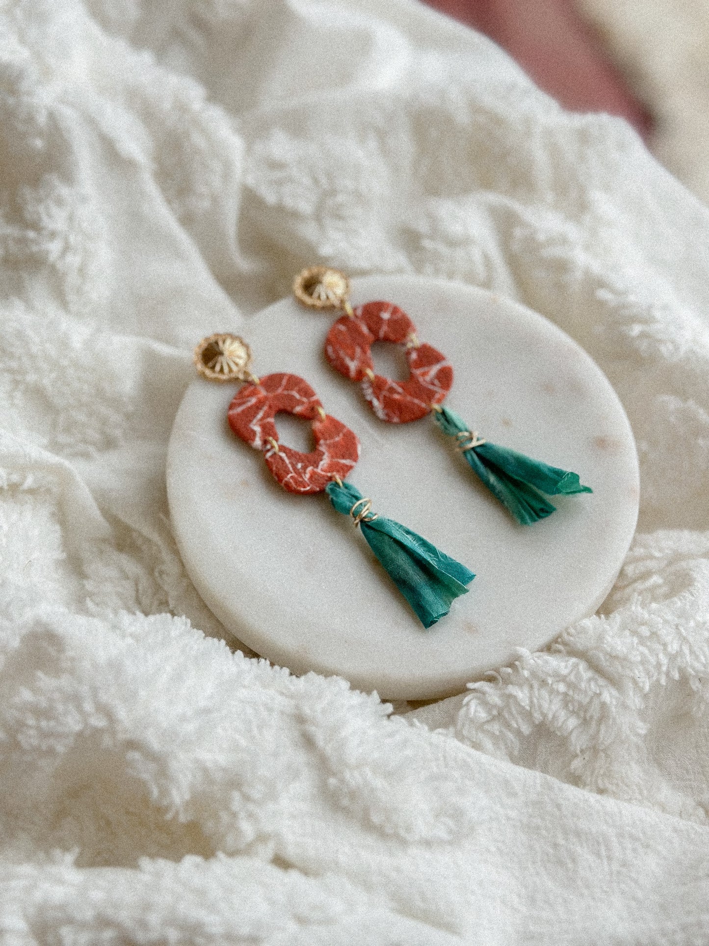 Marbled Dune Dangles w/ Recycled Sari Tassels