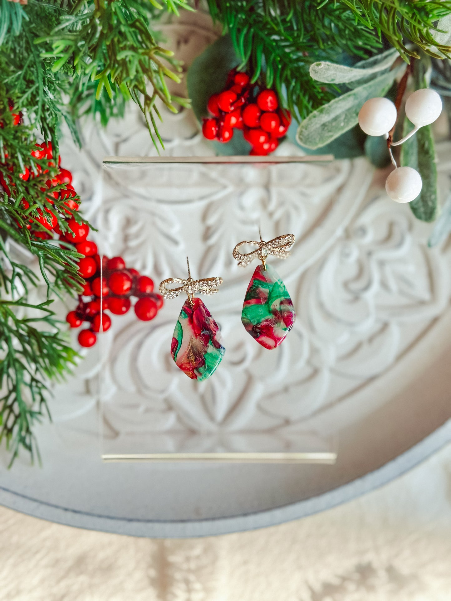 Holiday Stained Glass Drops w/ Sparkly Bow Top