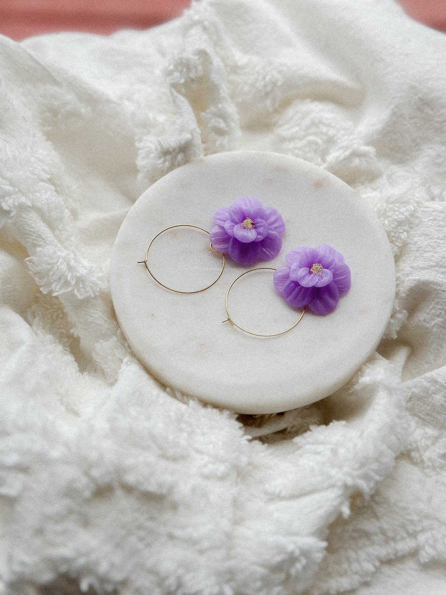 Violet Shimmer Translucent Flower Hoops