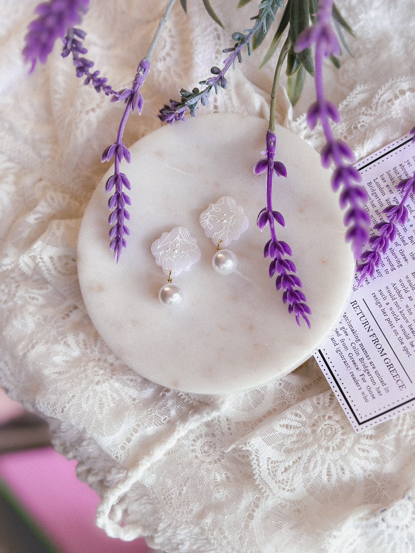 Translucent Floral Pearl Studs