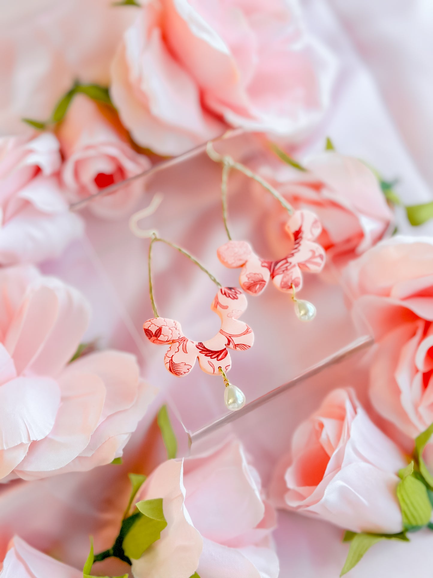 Peach Fuzz Chinoiserie Teardrop Dangles