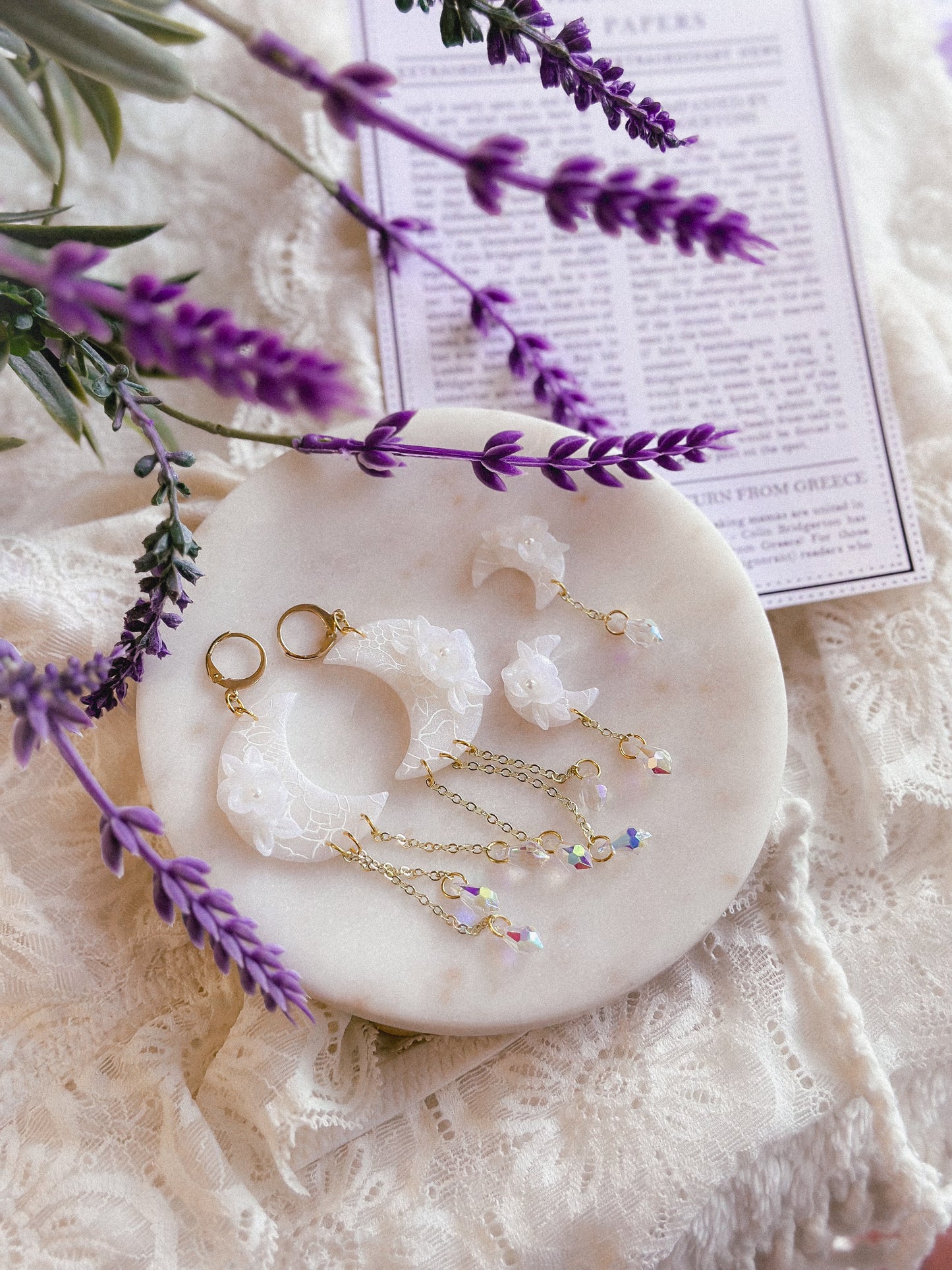 Translucent Floral Prism Moon Studs