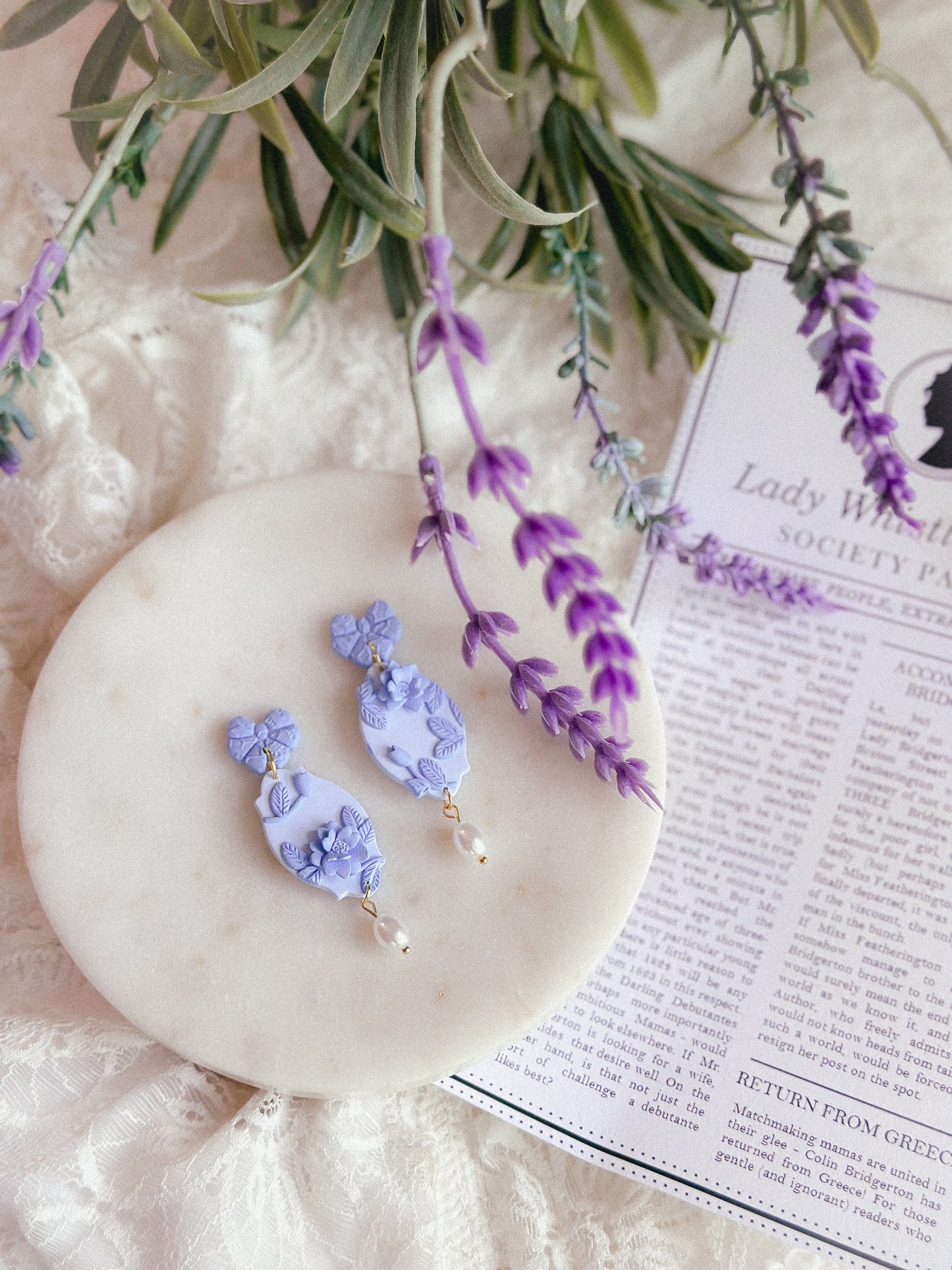 Eloise Blue Floral Bow Pearl Drops