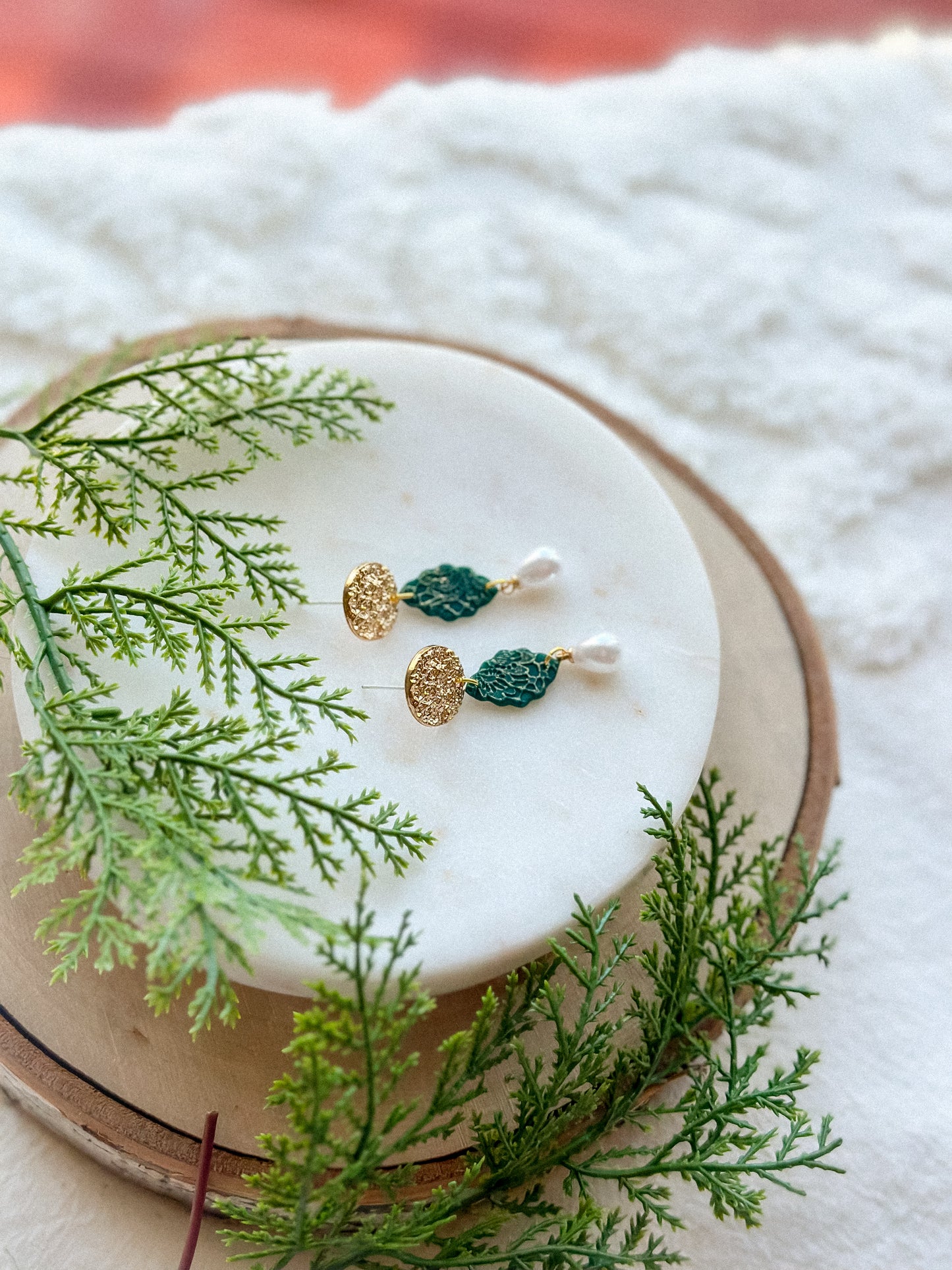 Emerald Lace Pearl Dangles