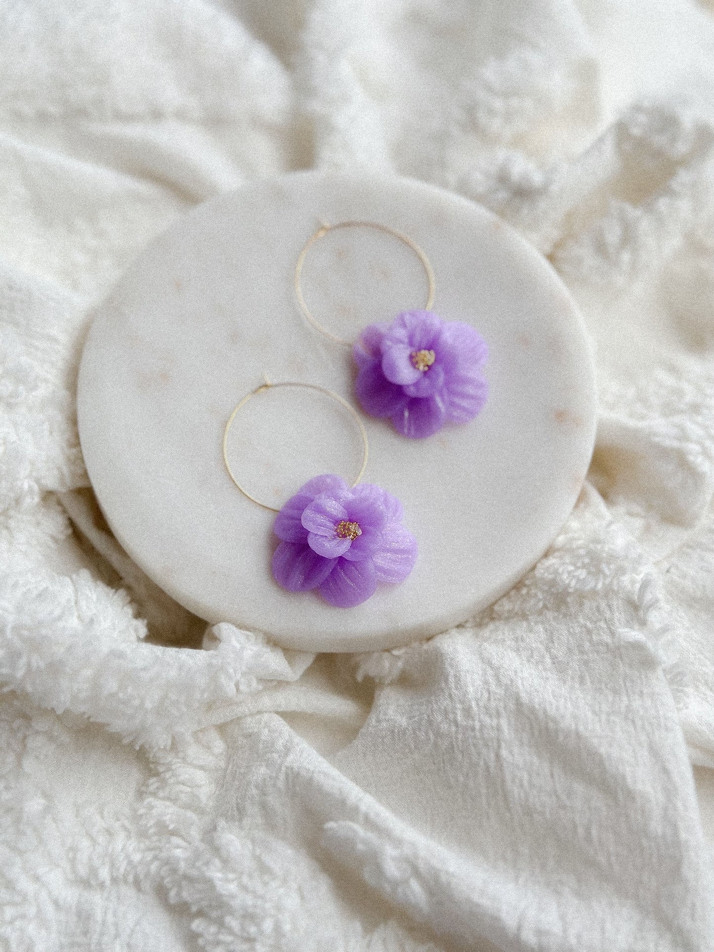 Violet Shimmer Translucent Flower Hoops