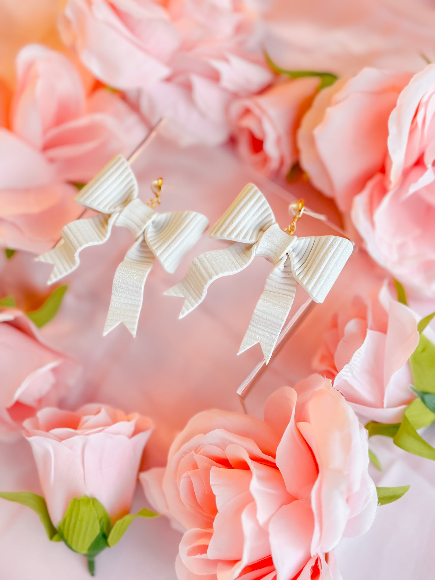 Corduroy Pearl Bow Drops