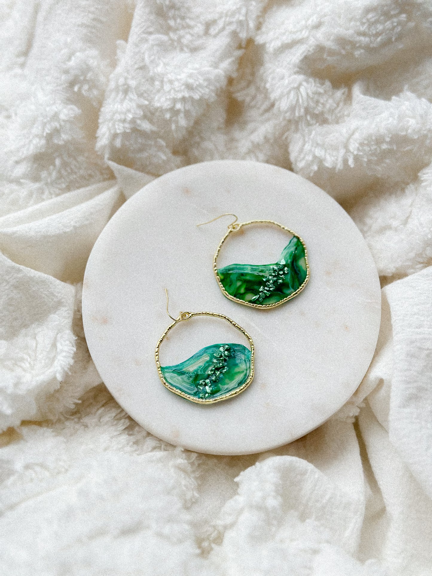 Caladan Green Stained Glass Hoops Earrings