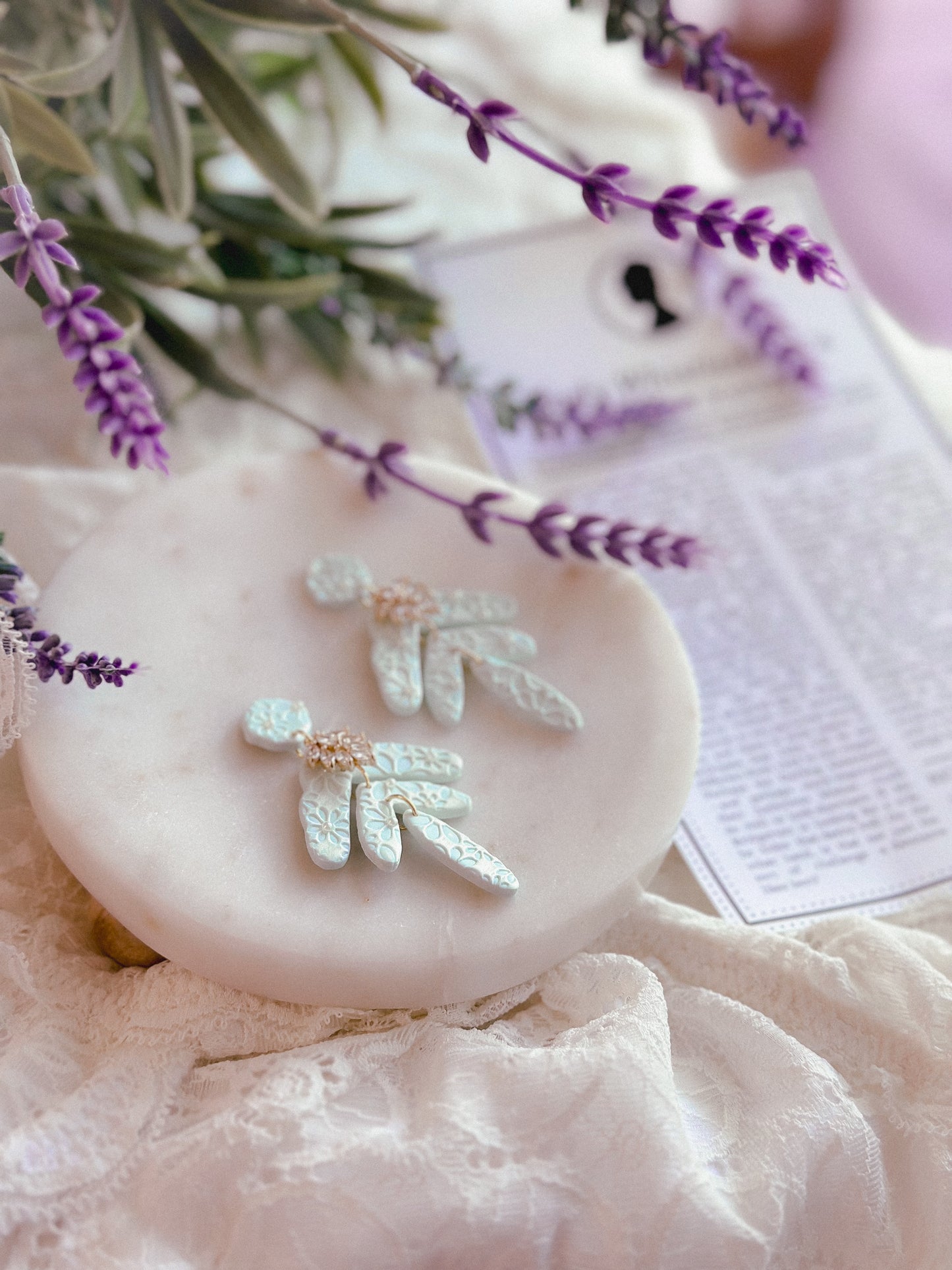 Mint Lace Daisy Crystal Dangles
