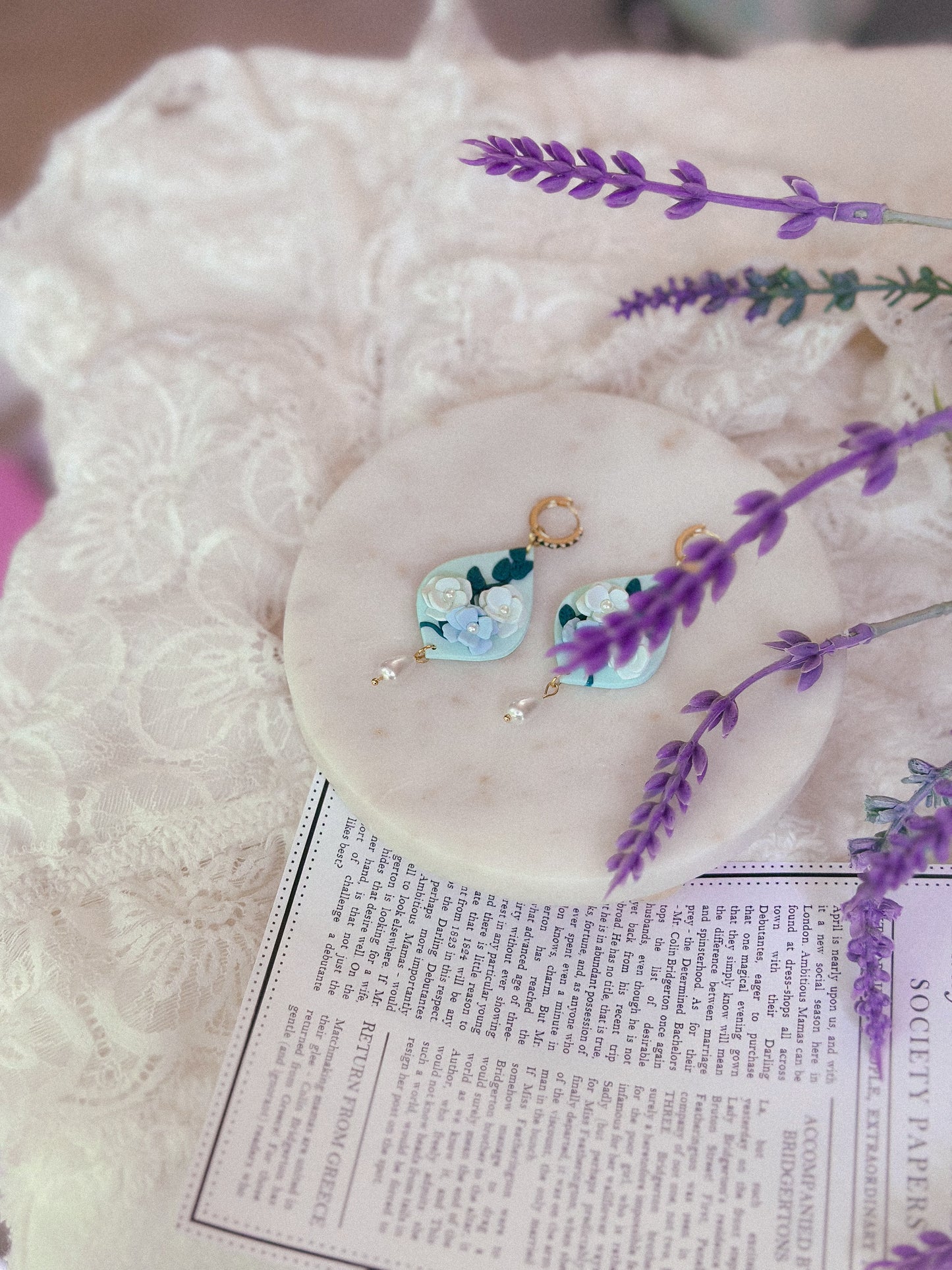 Penelope Mint Floral Pearl Drops