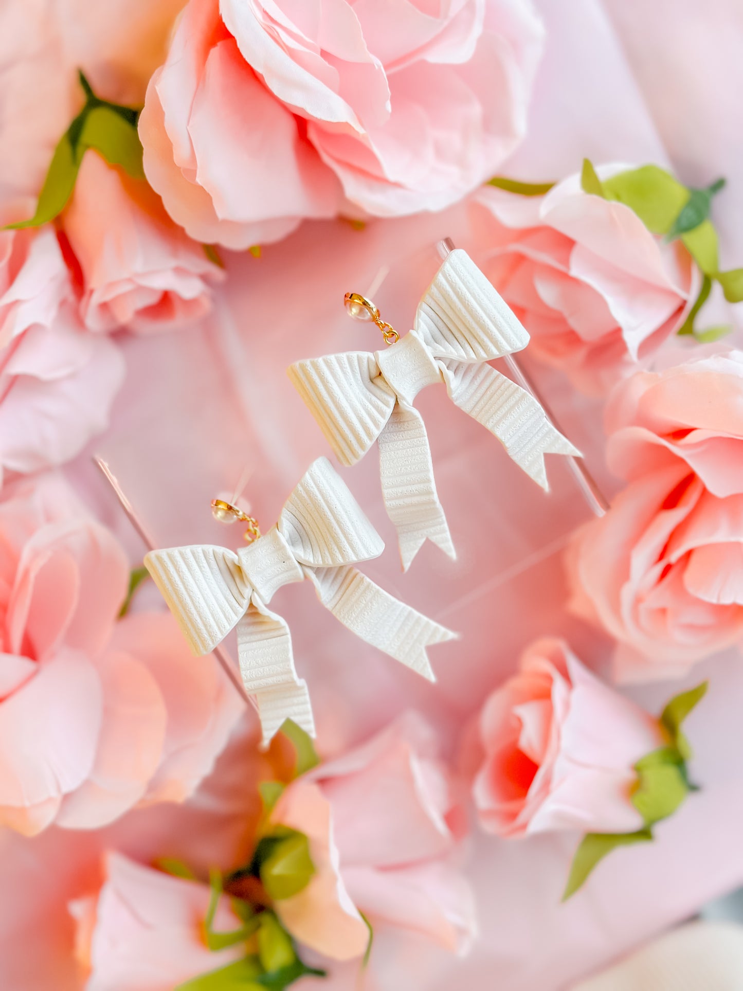 Corduroy Pearl Bow Drops
