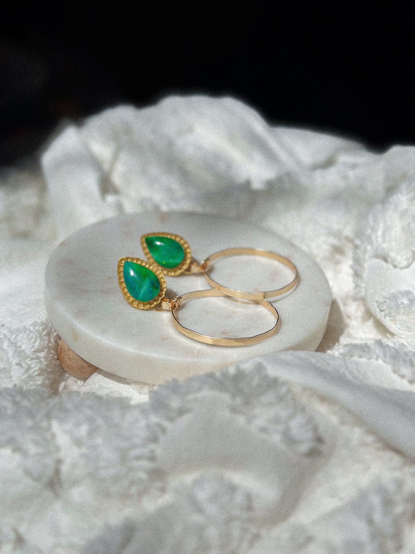 Caladan Green Gold Hammered Hoop Earrings