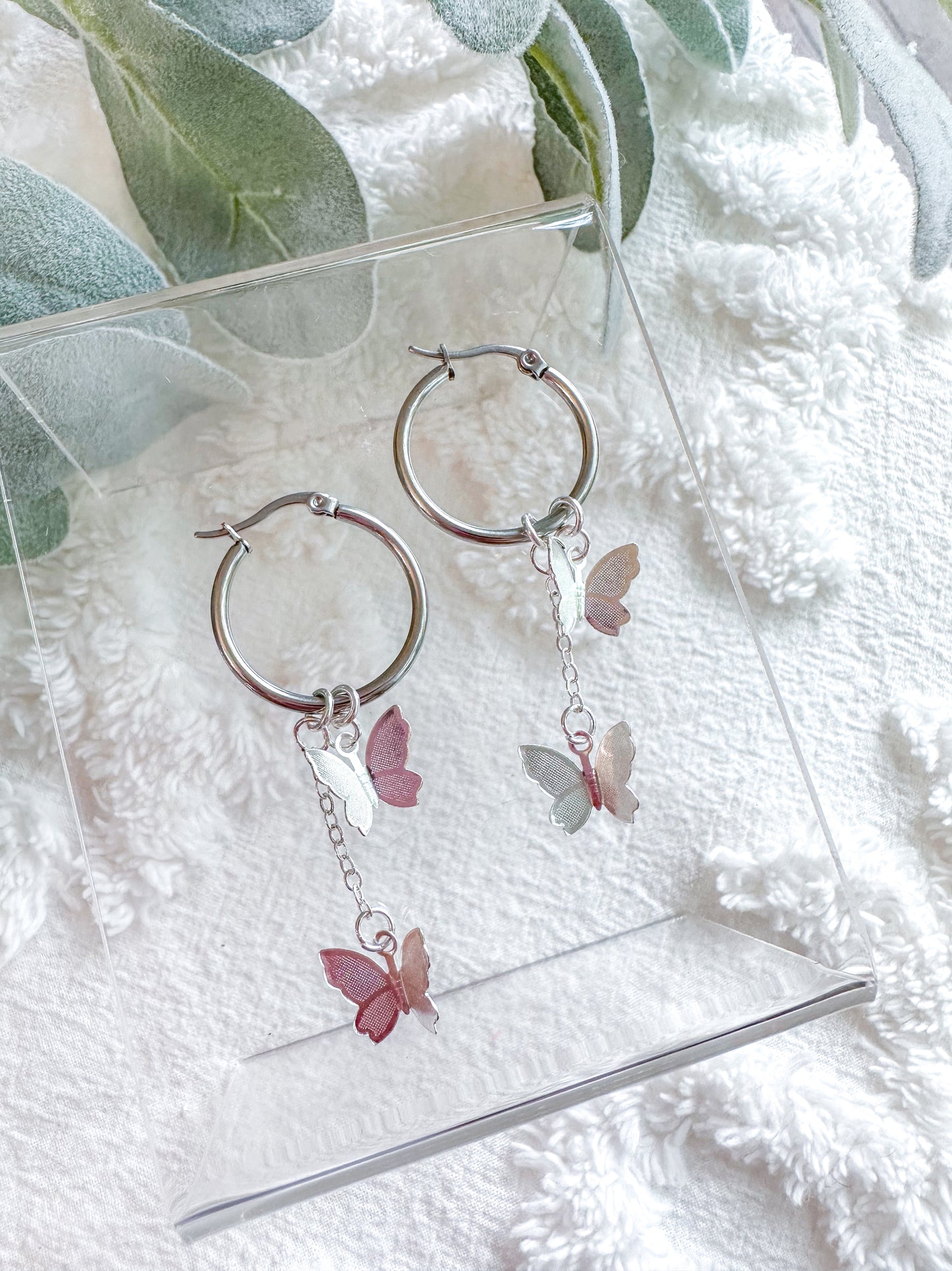 Silver Butterfly Dangly Hoops