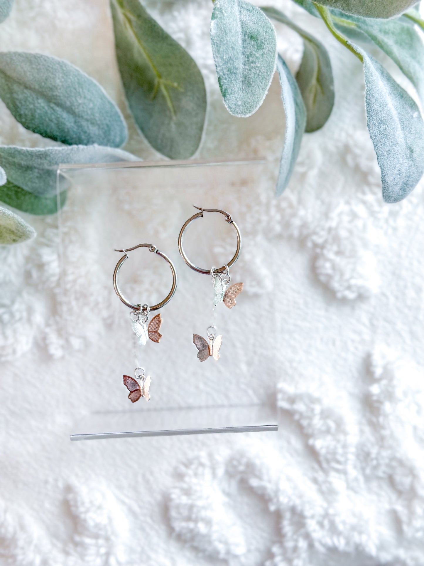 Silver Butterfly Dangly Hoops