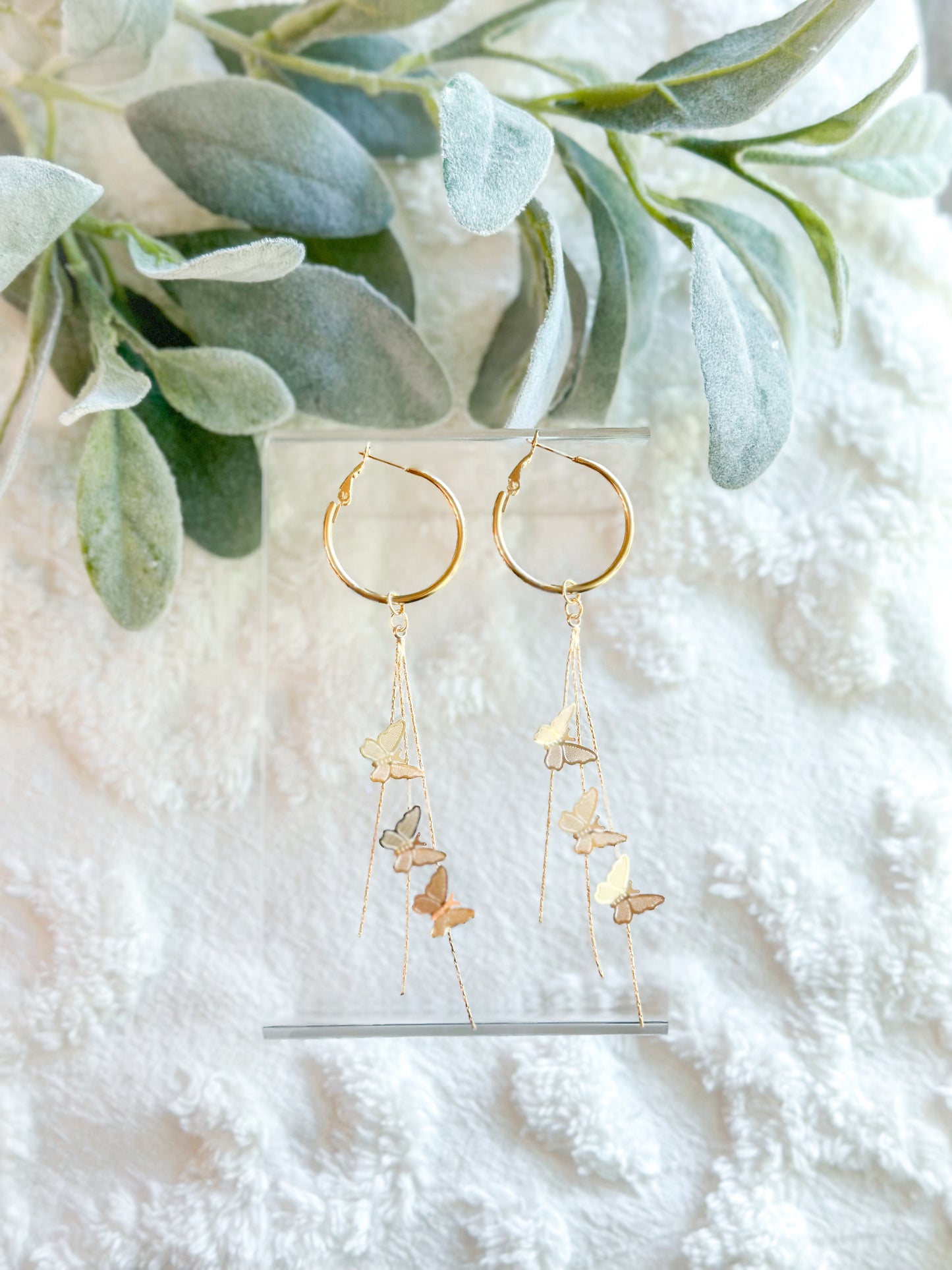 Gold Butterfly Dangly Hoops