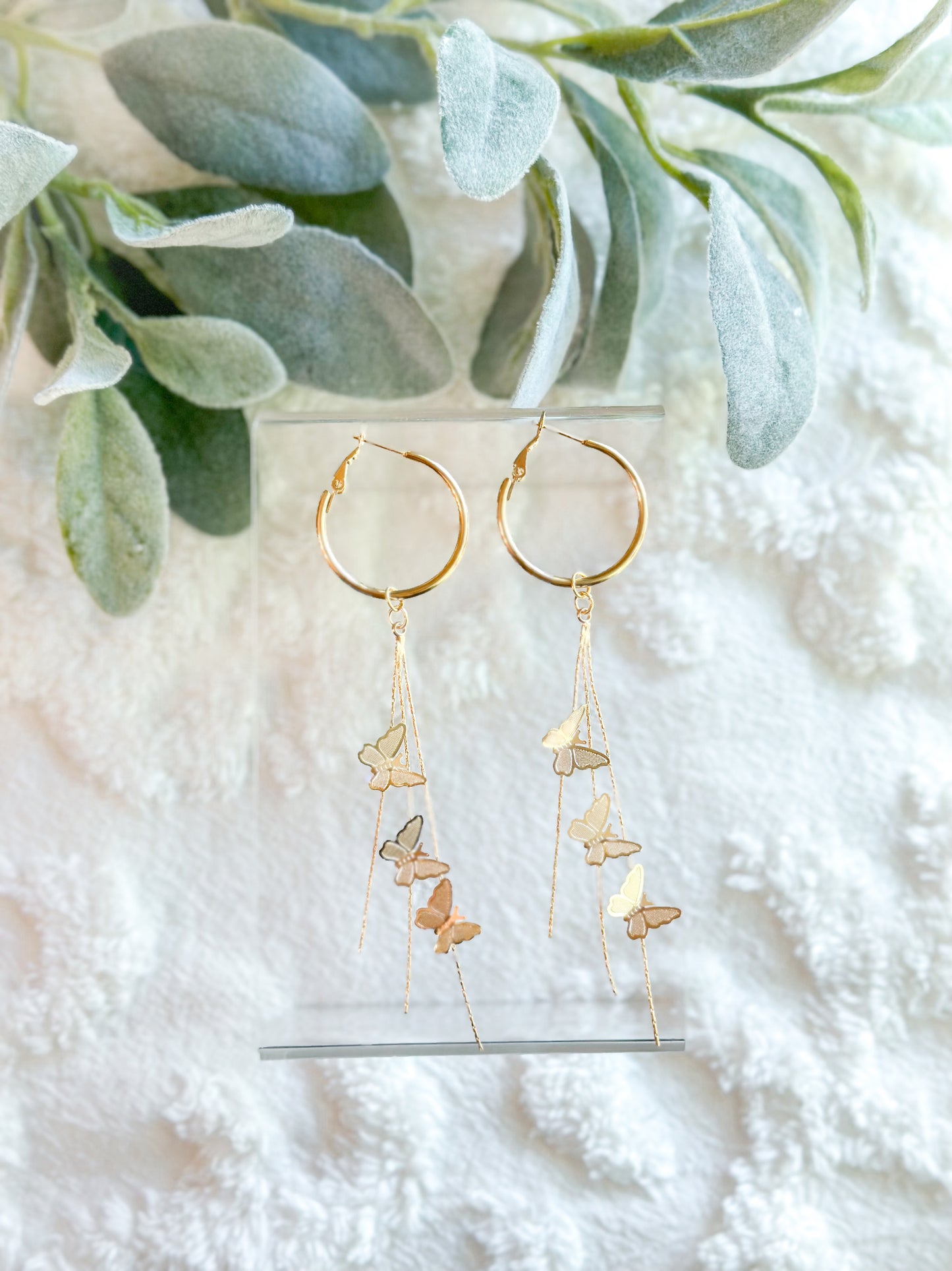 Gold Butterfly Dangly Hoops