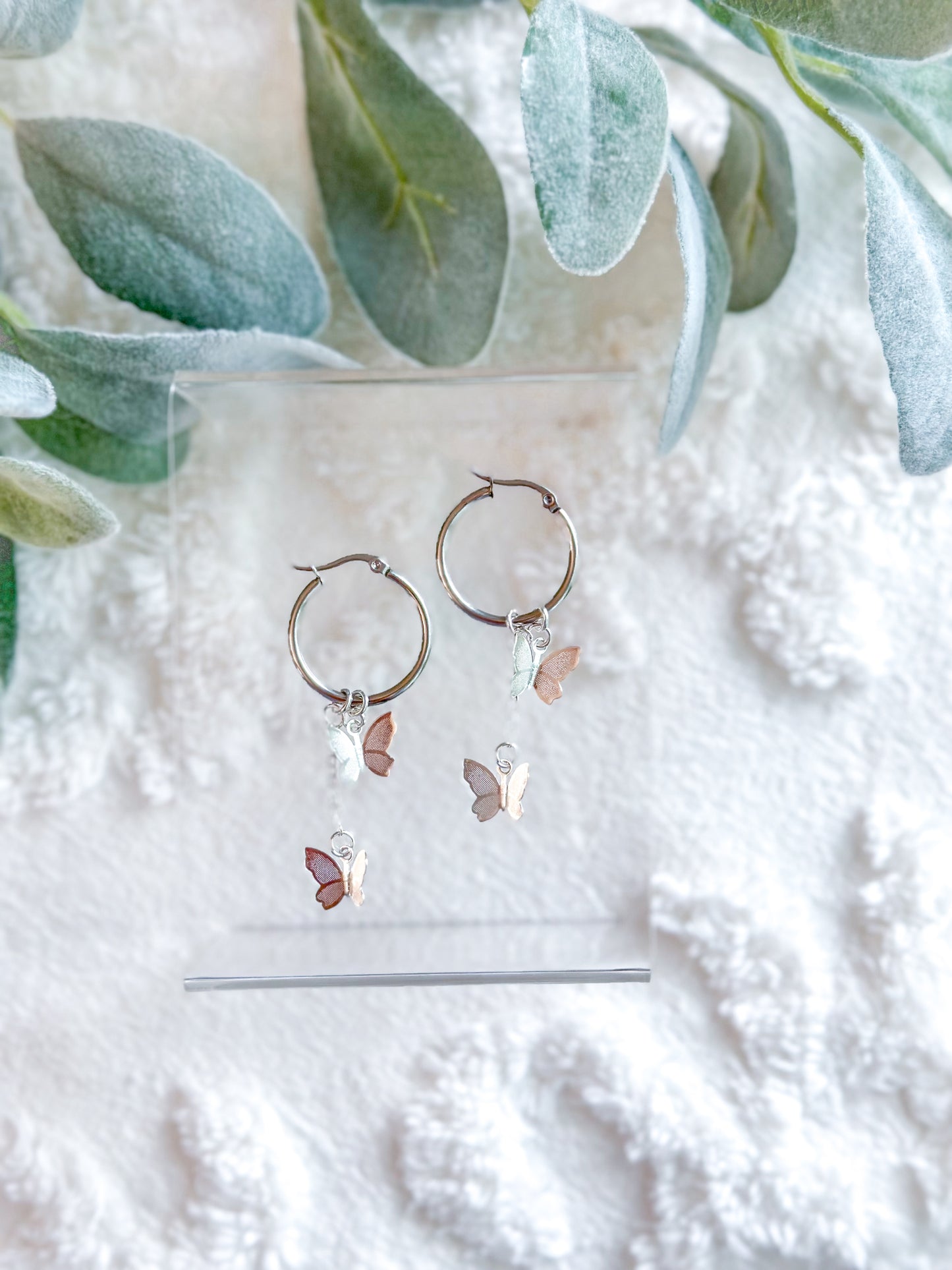 Silver Butterfly Dangly Hoops