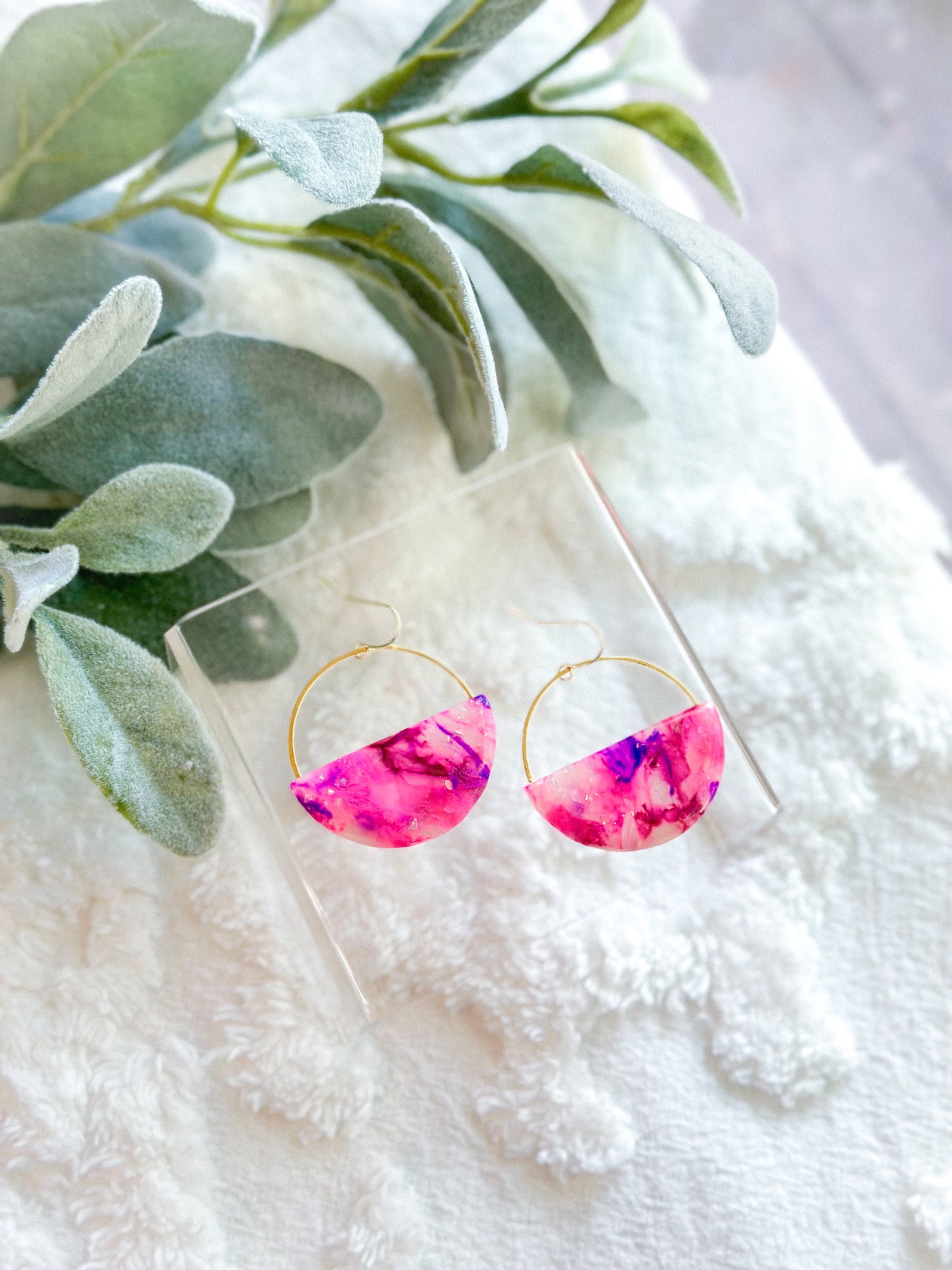 Purple Pink Stained Glass Hoops